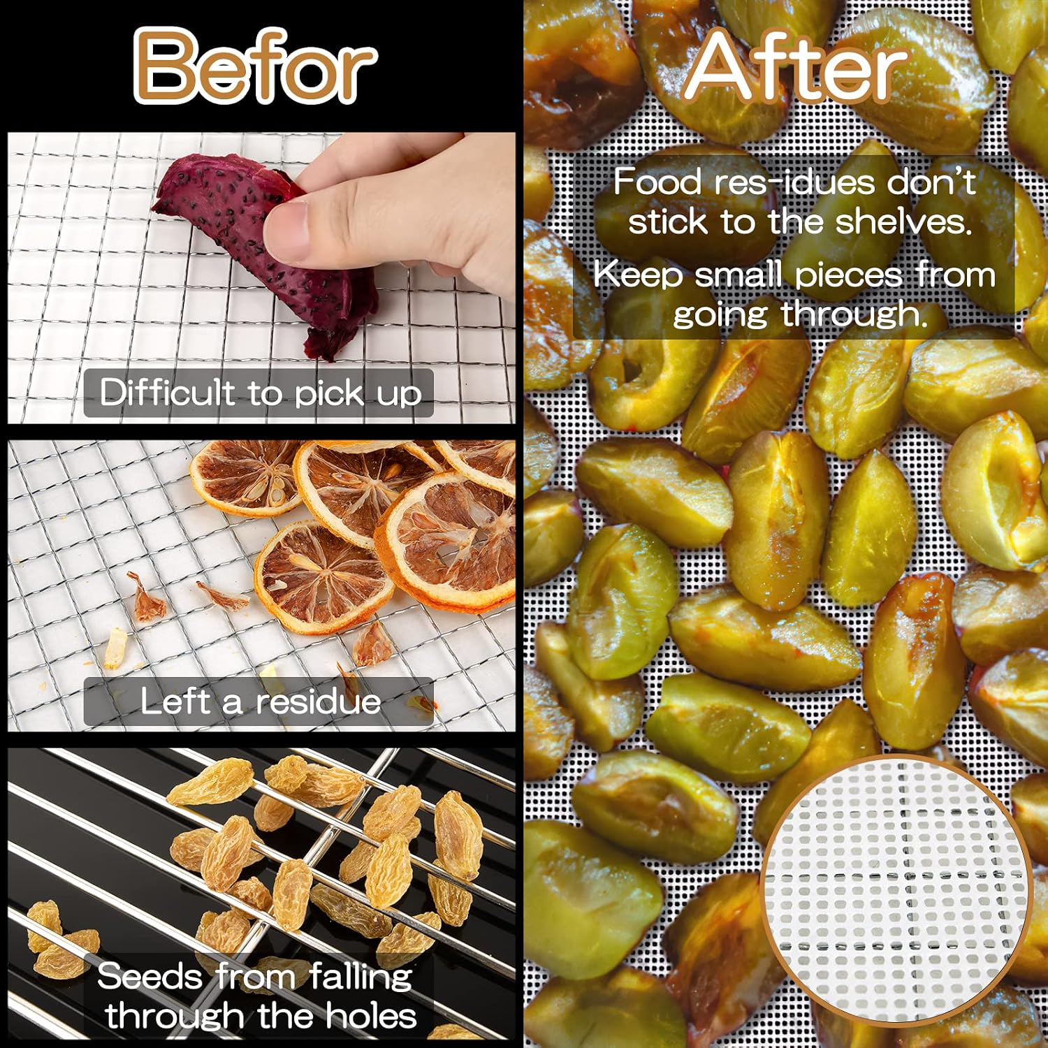 (8 Pack) Round Silicone Dehydrator Sheets, Dostk Premium Non Stick Silicone Mesh for Fruit Dehydrator, Tray Liner