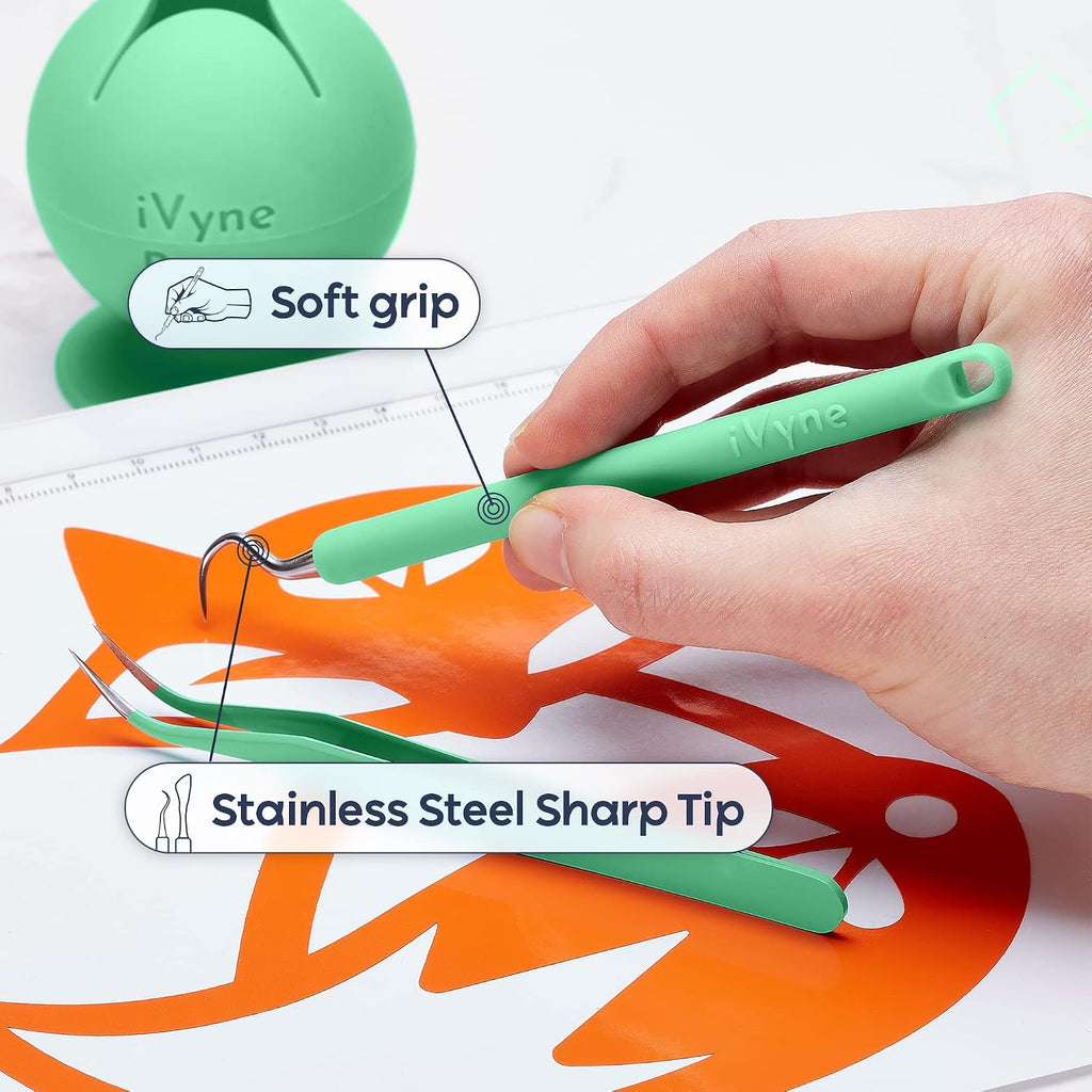 (8pcs) Premium Vinyl Weeding Tool Kit & Weeding Scrap Collector Soft Grip Tools with Berry, Weeder, Tweezers, Picker