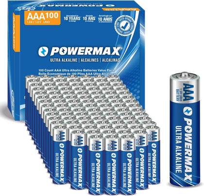 100-Count Triple AAA Batteries, Ultra Long Lasting Alkaline Battery for Home and Office, 10-Year Shelf Life
