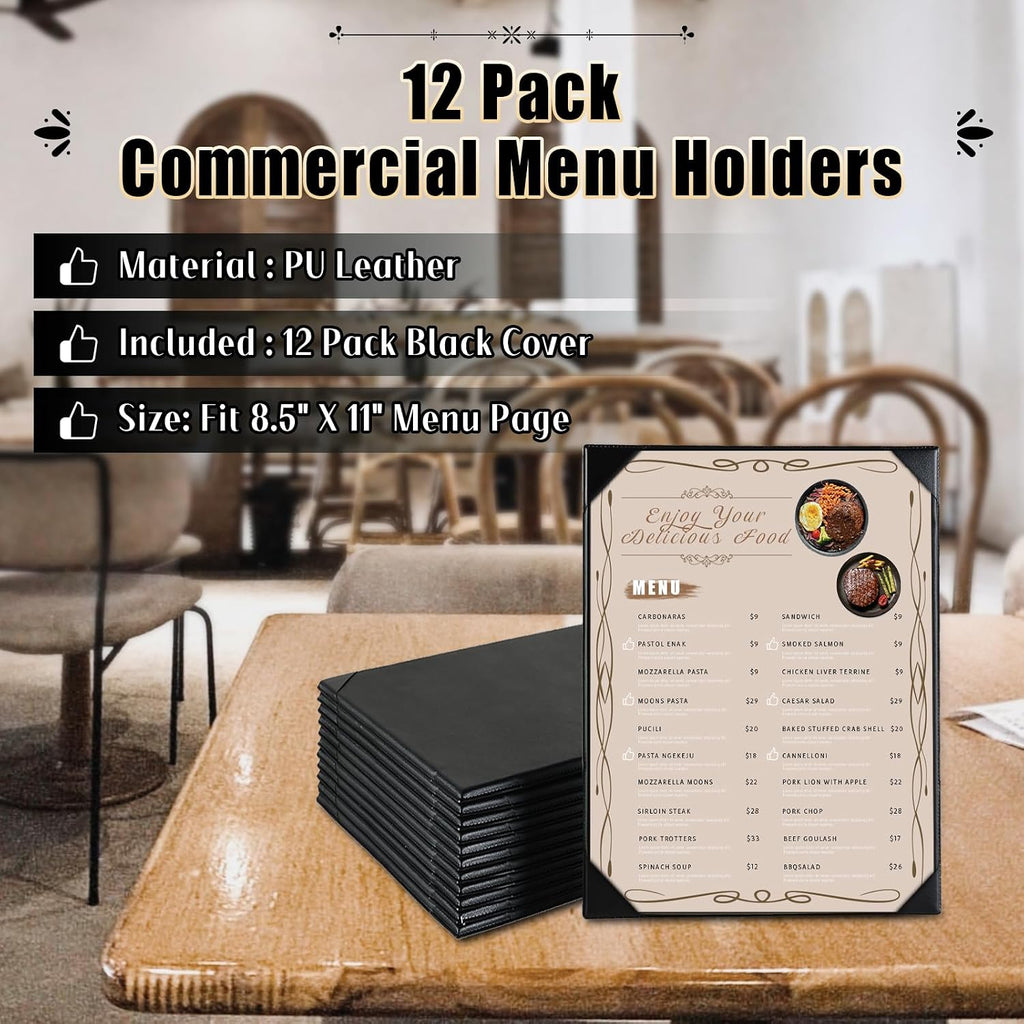 1 Page Leather Restaurant Menu Covers Holders 8.5" X 11", Wine List