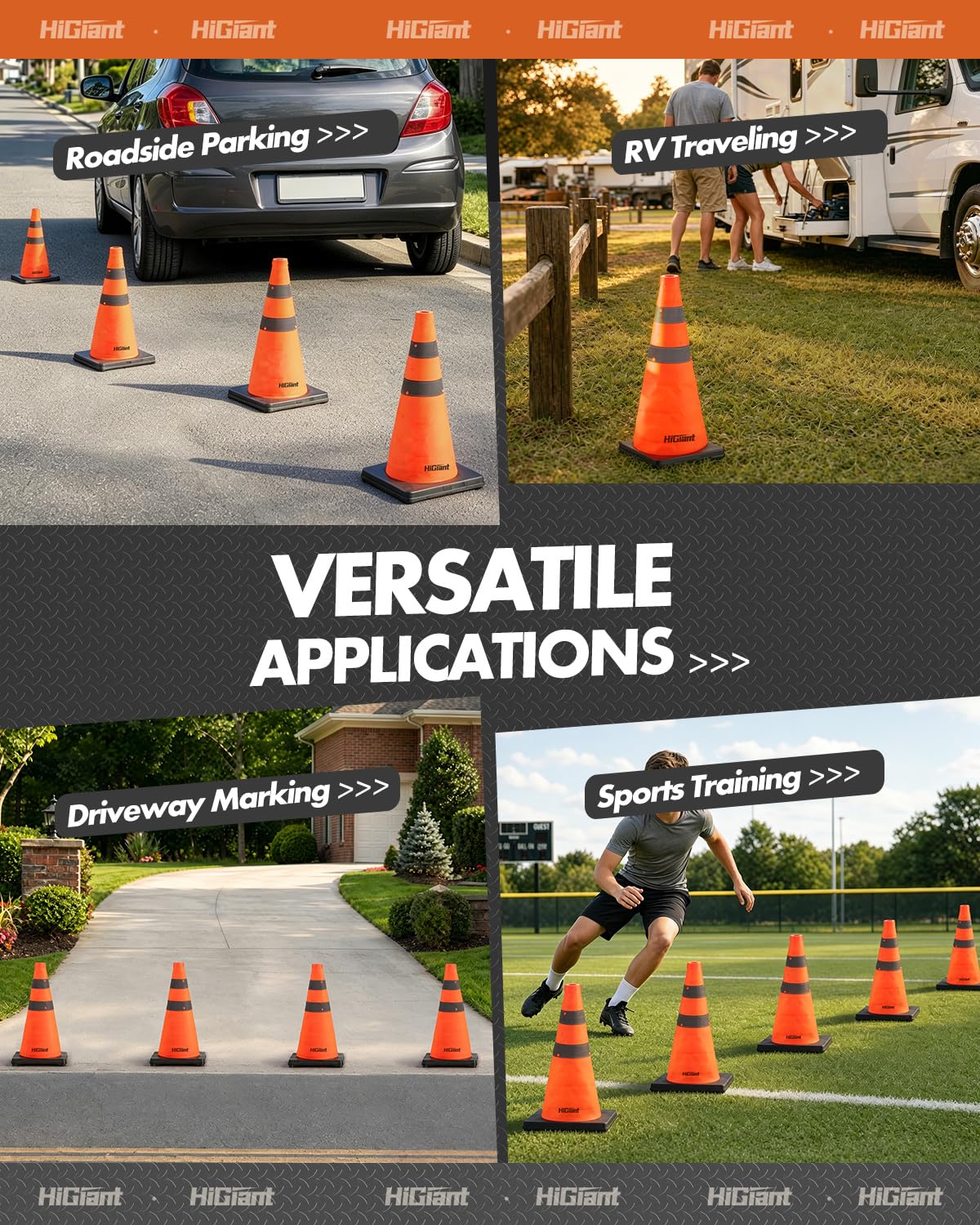 1 Pack 18 Inch Orange Collapsible Traffic Safety Cones, Black Base