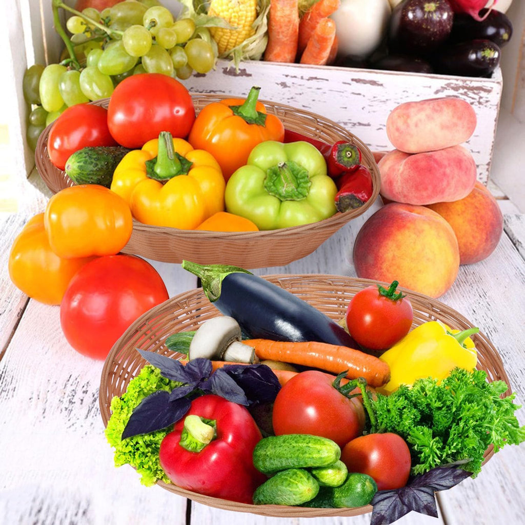 11 Inch Oval Poly Wicker Basket - Bulk, 11 Pack, Bread Serving Baskets for Home & Restaurant Use