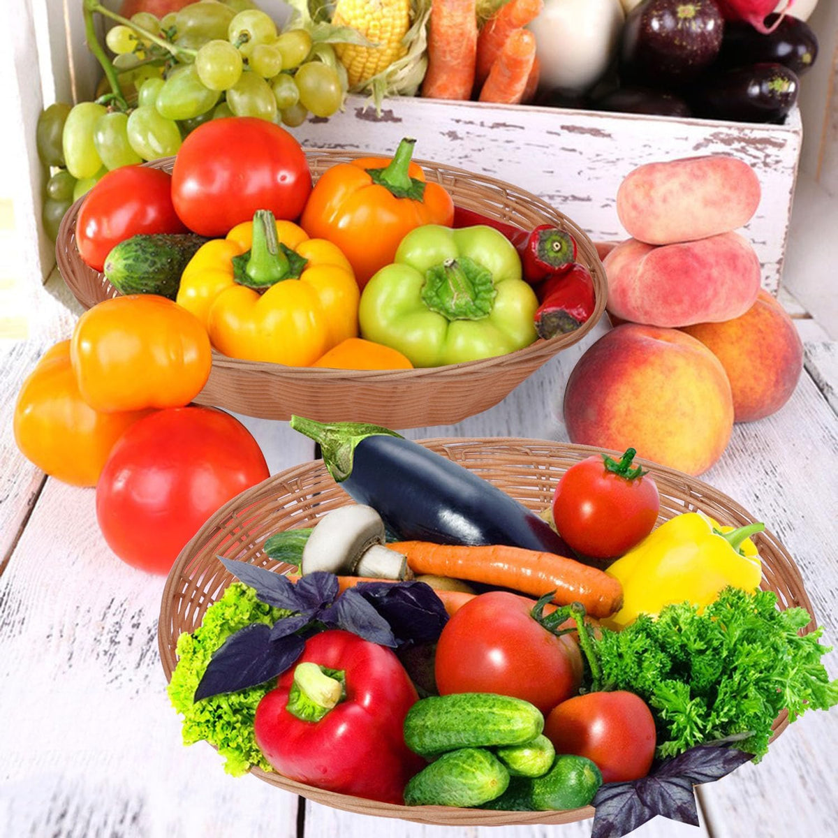 11 Inch Oval Poly Wicker Basket - Bulk, 11 Pack, Bread Serving Baskets for Home & Restaurant Use
