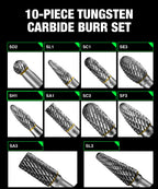Carbide Burr Set 1/4" Shank 10-Pc 8mm Head with Clear Storage Box