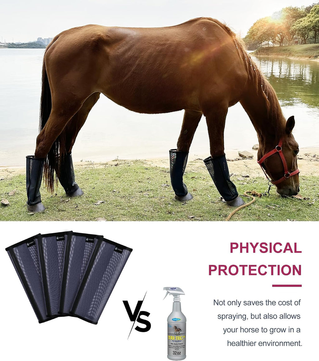 Horse Fly Boots Set of 4, Breathable Mesh Protectores para Caballos, Indoor & Outdoor UV Protective Leg Boots for