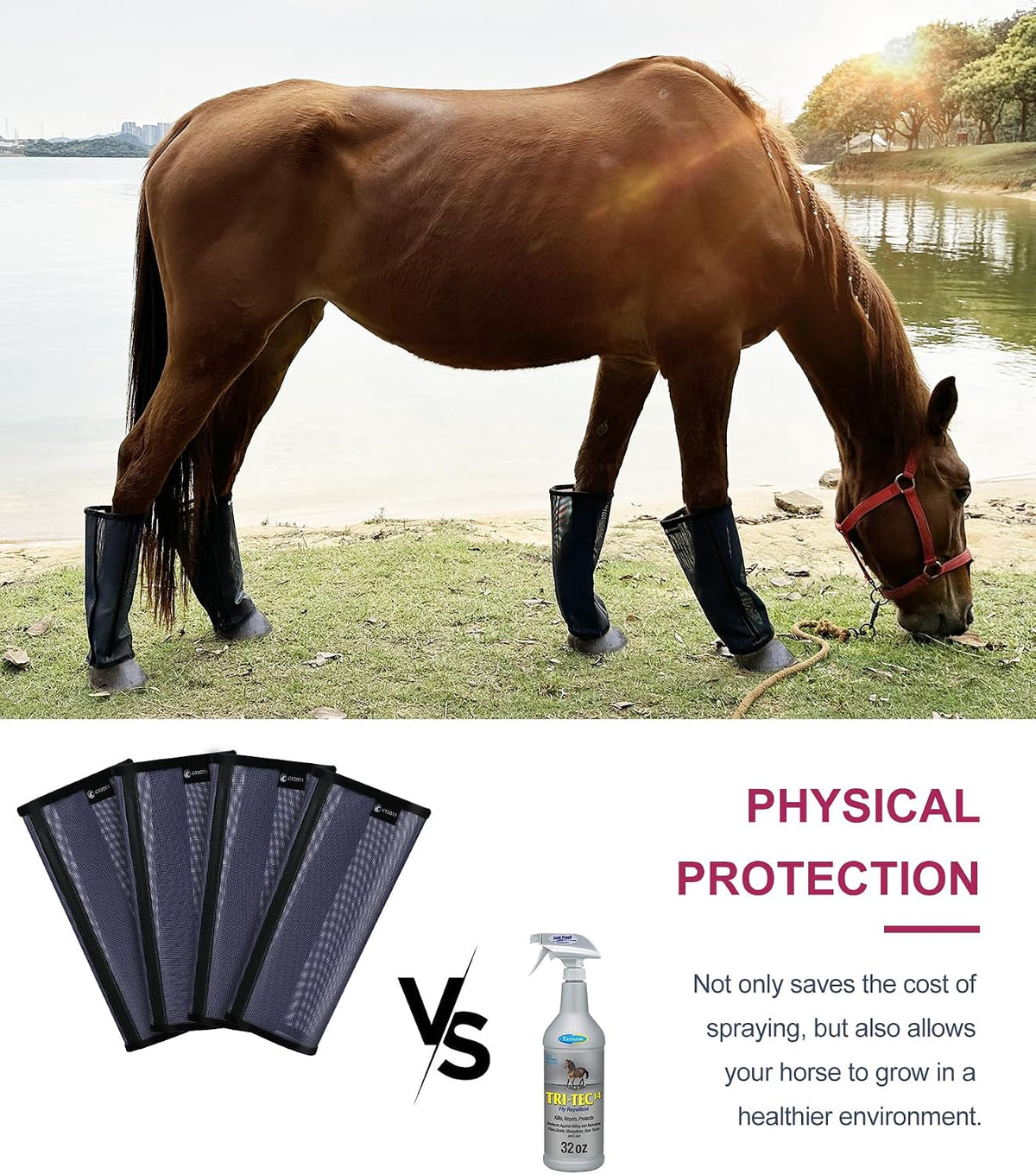 Horse Fly Boots Set of 4, Breathable Mesh Protectores para Caballos, Indoor & Outdoor UV Protective Leg Boots for