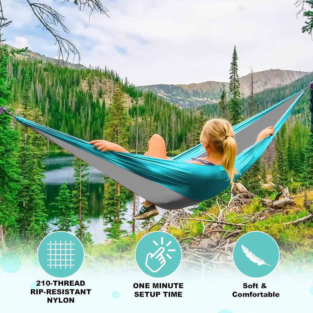 Camping Hammock Double & Single Portable Hammocks with 2 Tree Straps and Attached Carry Bag,Great for