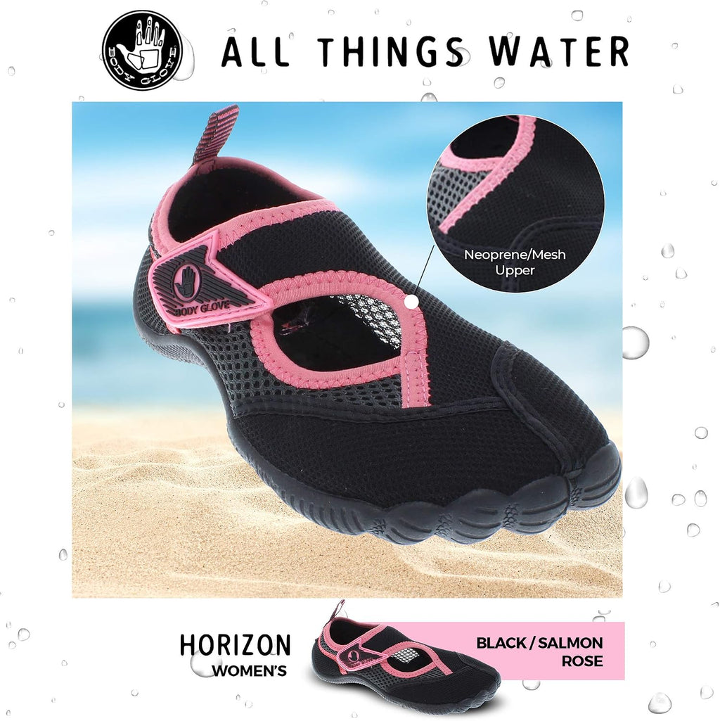 Water Shoes for Women, Lake, Aerobics, Swimming, Aqua Sports, Beach, Womens Water Shoes, Black Slmn Rose Aqua Shoes
