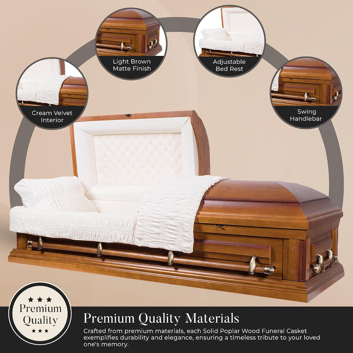 Woodbridge Poplar Wood Casket with Cream Velvet Interior