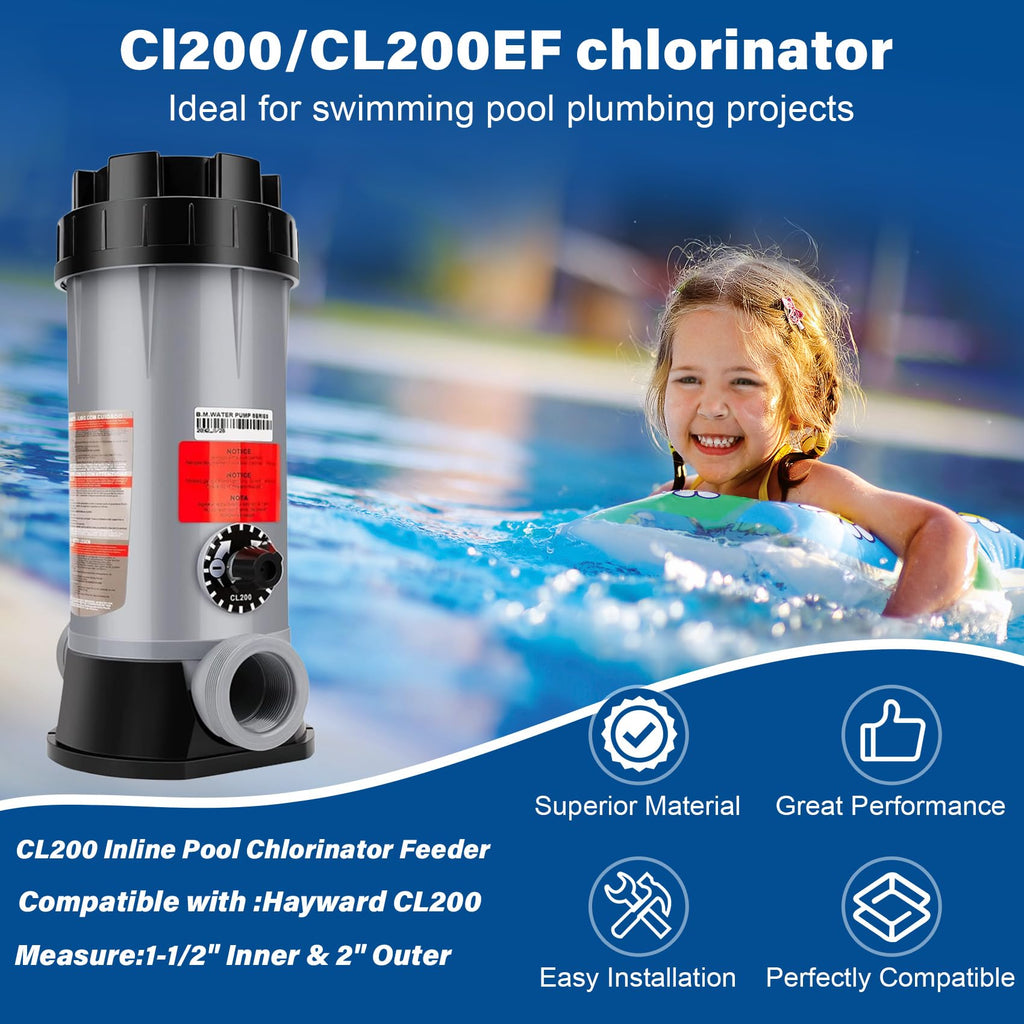 CL200 Inline Chlorinator Replacement for Hayward CL200EF Chlorine Feeder, Inground Pool Inline Automatic Chlorinator