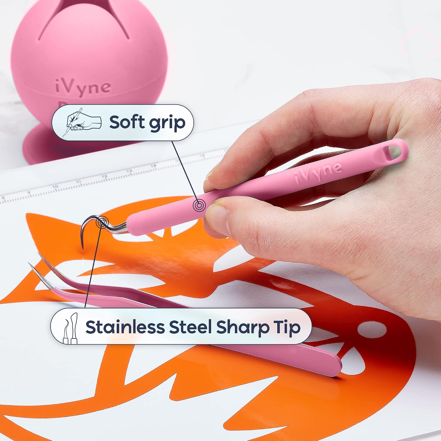 (8pcs) Premium Vinyl Weeding Tool Kit & Weeding Scrap Collector Soft Grip Tools with Berry, Weeder, Tweezers, Picker