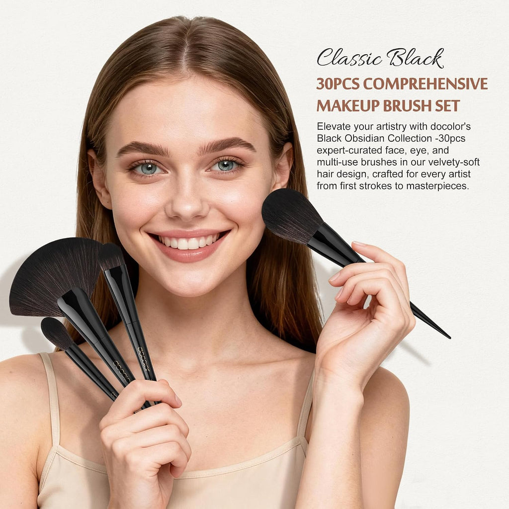 Makeup Brushes Set Professional 30Pcs Obsidian Makeup Brushes Premium Synthetic Powder Kabuki Foundation Contour