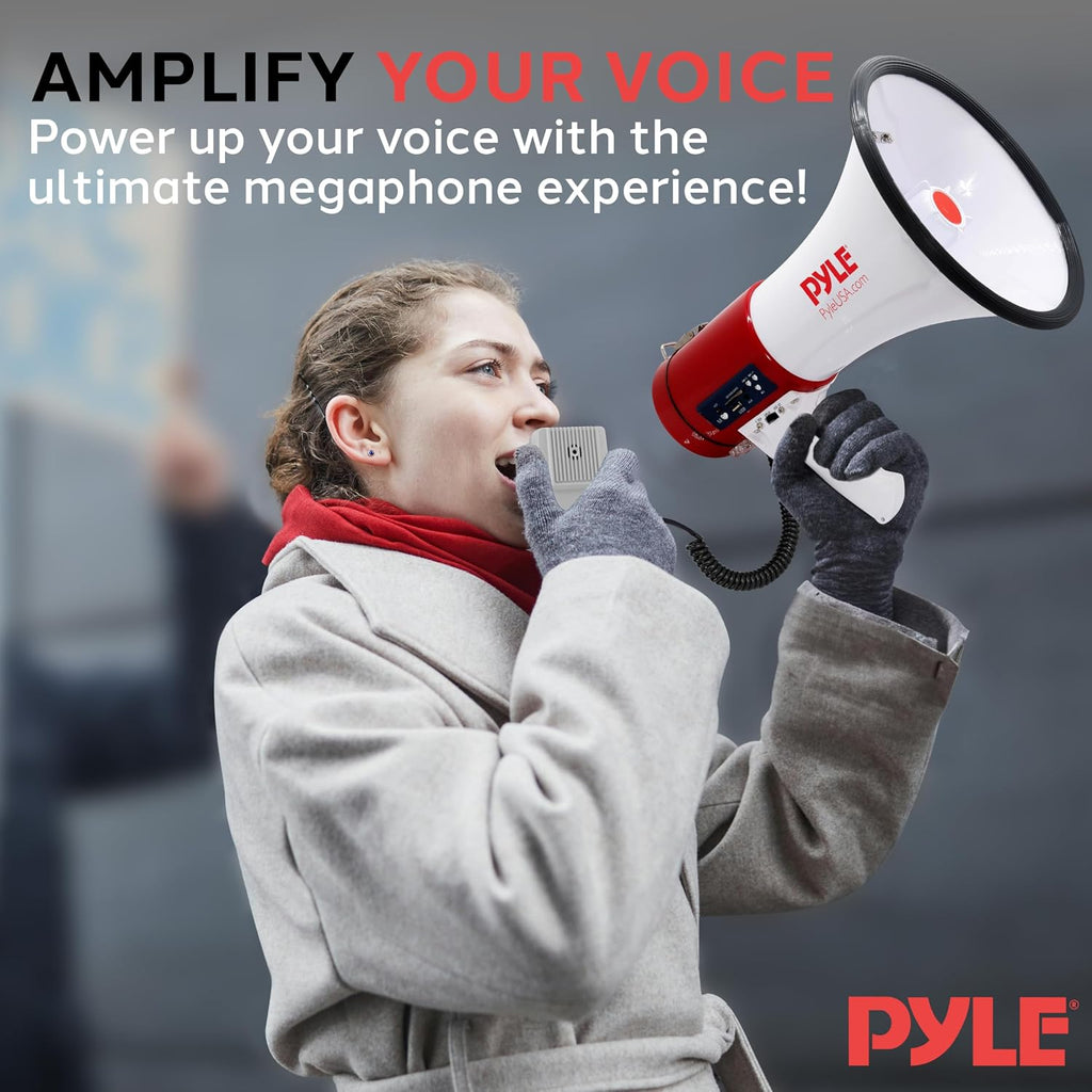 50W Megaphone Bullhorn with Siren & Detachable Microphone - Portable Lightweight Design, Rechargeable Battery, 1600