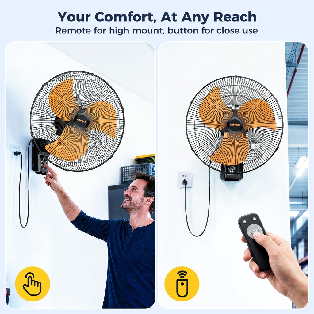 20 Inch Wall Mount Fan Oscillating, Wireless Remote & Button Control