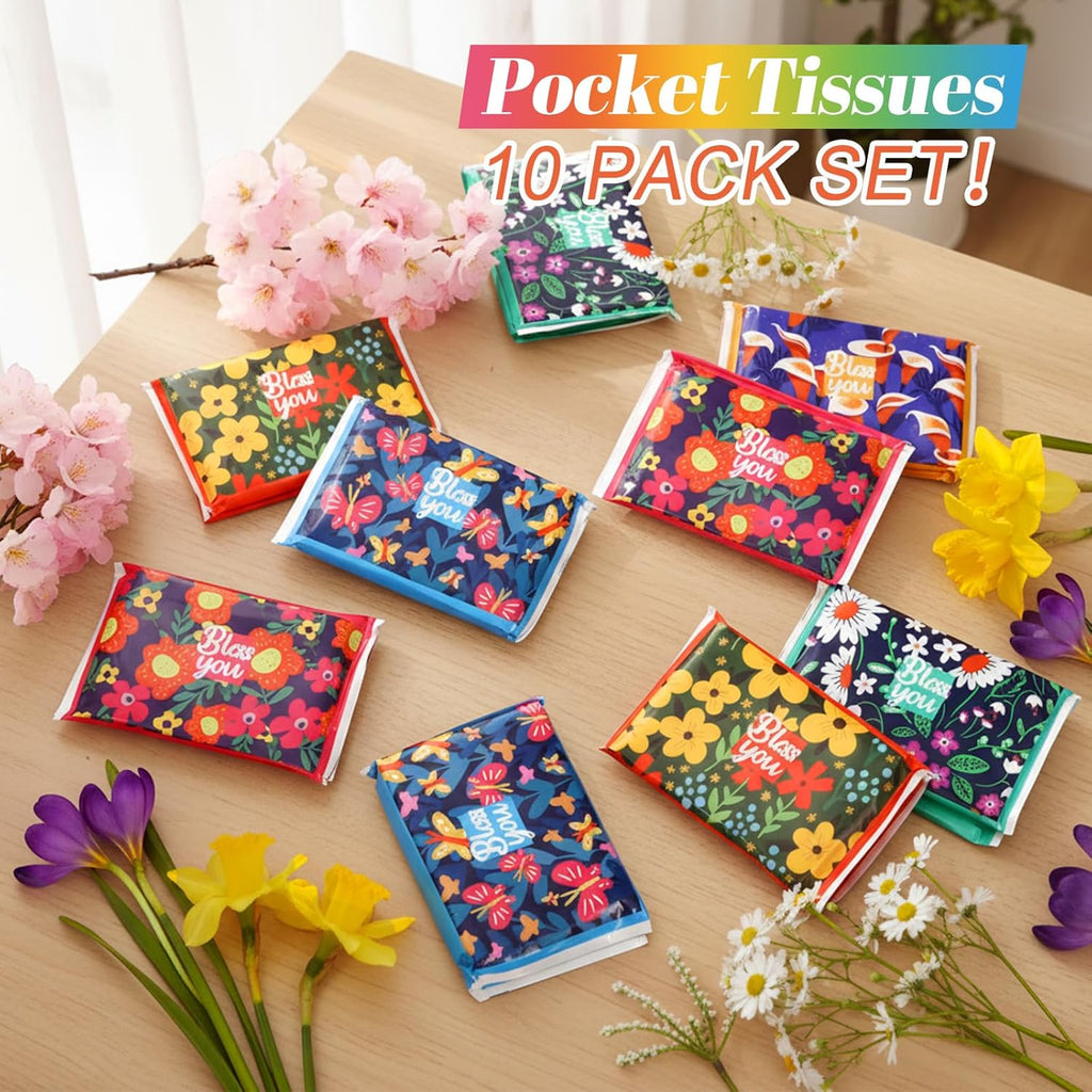 10 Pack Wildflower Bless You Travel Pocket Tissues Bulk, Slim Pack