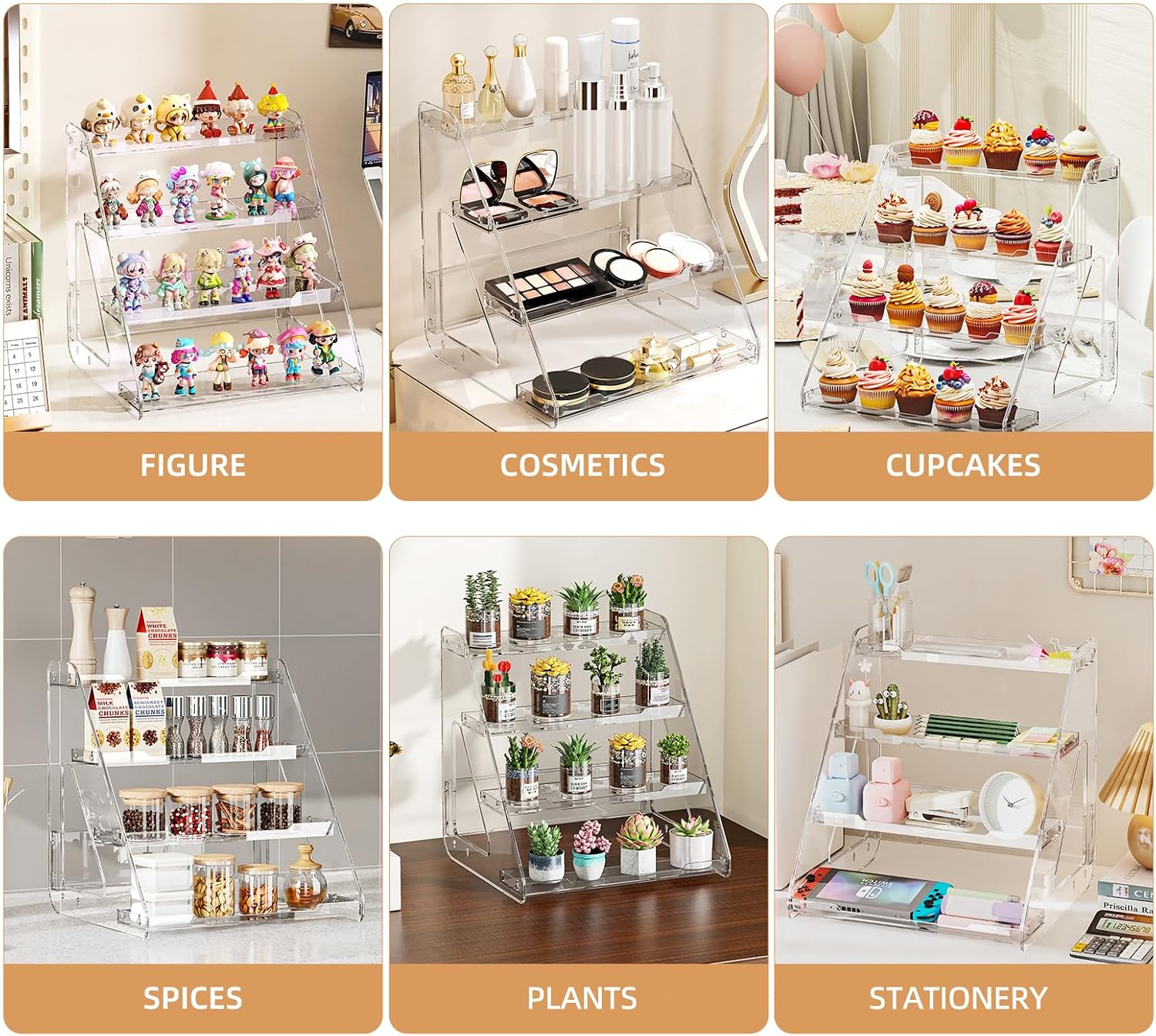 Clear Riser Display Stands 4 Tier Display Shelf Tiered Display Rack | Tiered Display Stand Makeup Organizer Acrylic