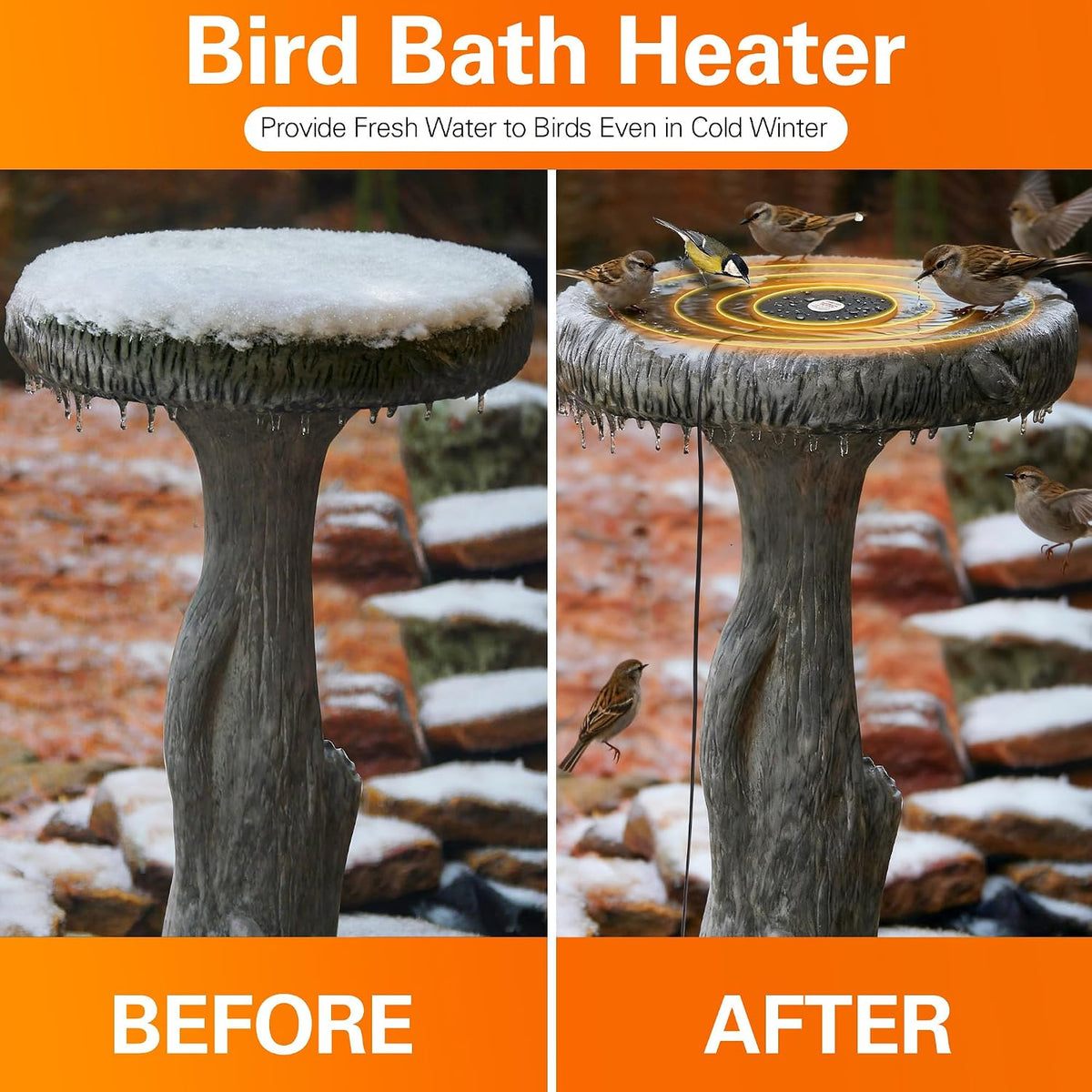 Bird Bath De Icer, 60w Submergible De Icer, Thermostatic Controlled Winter Water Heater Deicer for Bird, Chicken