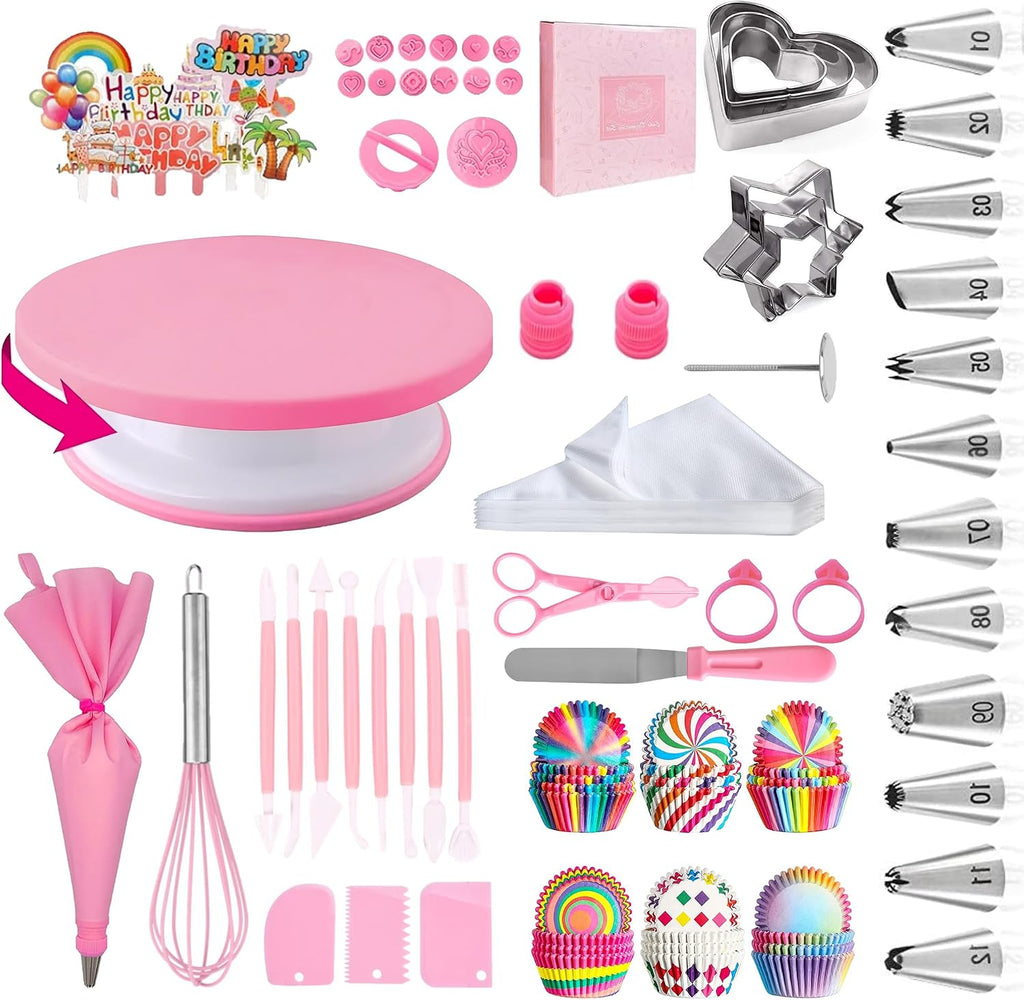 Cake Decorating Supplies Kit Tools 255pcs, Cake Decorating Set with Cake Turntable, 12 Numbered Icing Piping Tips