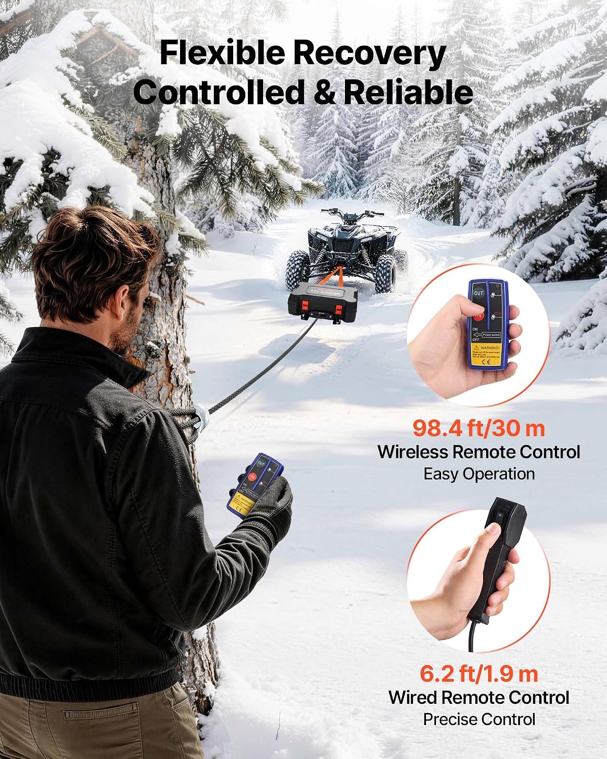Portable Winch, 3500 lbs 12V DC Electric Winch with Synthetic Rope, Wireless & Wired Remotes, Box-Style Recovery Kit