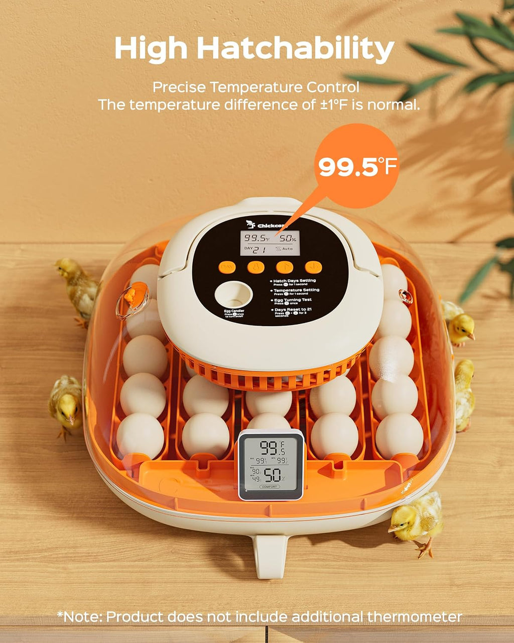 25 Egg Incubator, Automatic Egg Turner with Thermometer Seat and Humidity Control, Egg Candler, 360° View with Clear