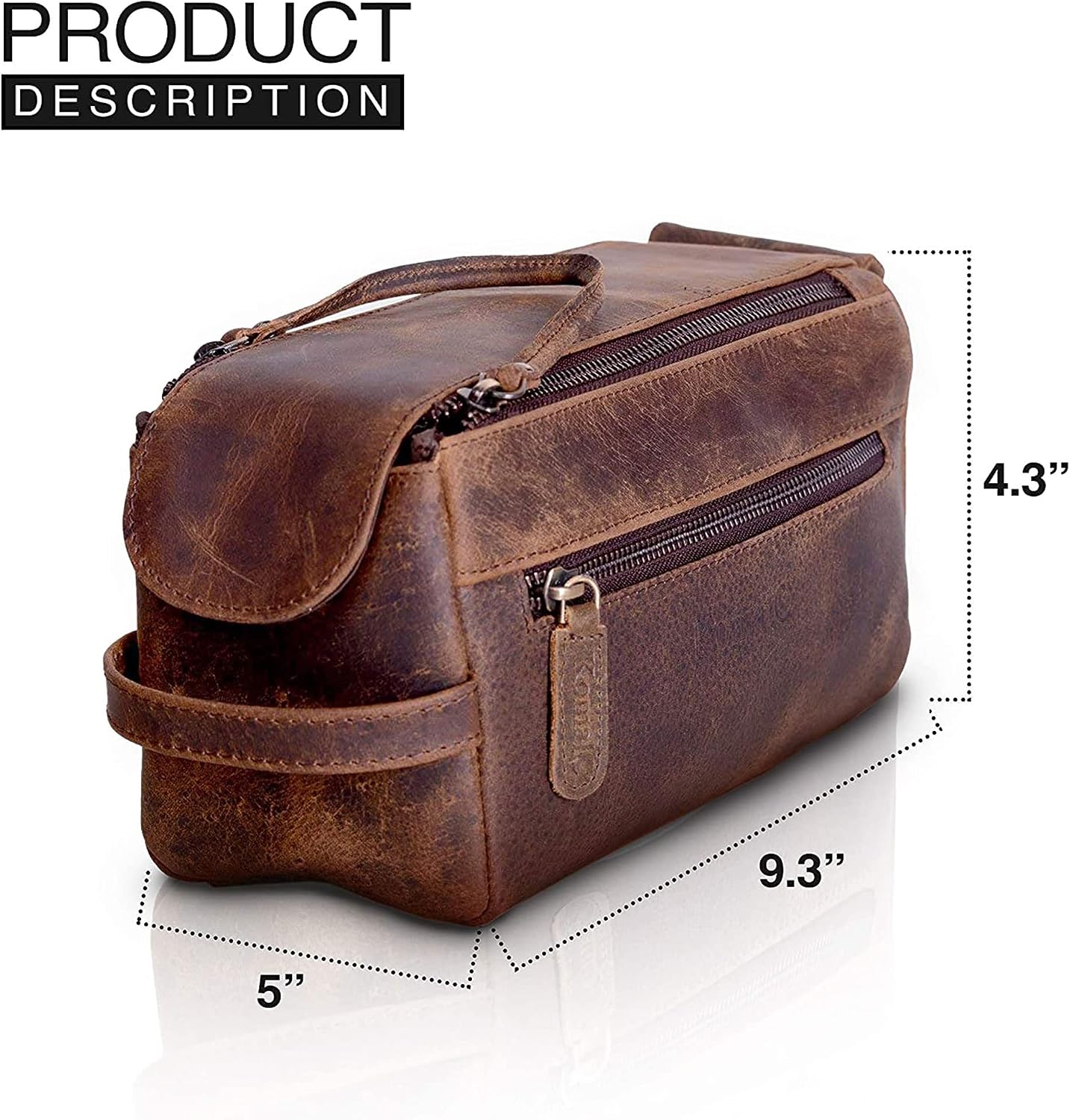 Premium Buffalo Leather Toiletry Bag for Men & Women With Water resistant Lining, Grooming Travel Pouch, Unisex Wash