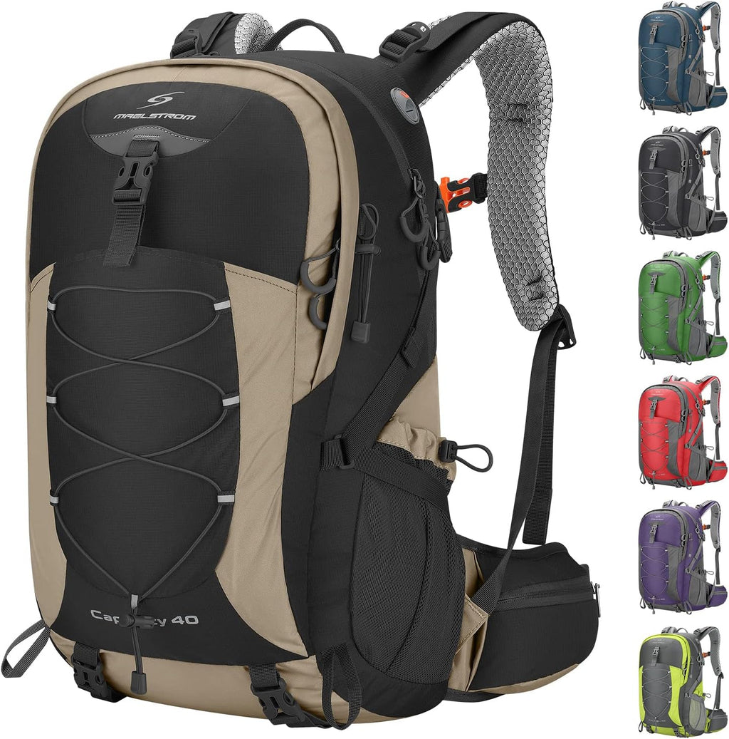 40L Hiking Backpack, Lightweight Camping Daypack with Rain Cover | Water-Resistant Rip-Stop Nylon, Wet/Dry