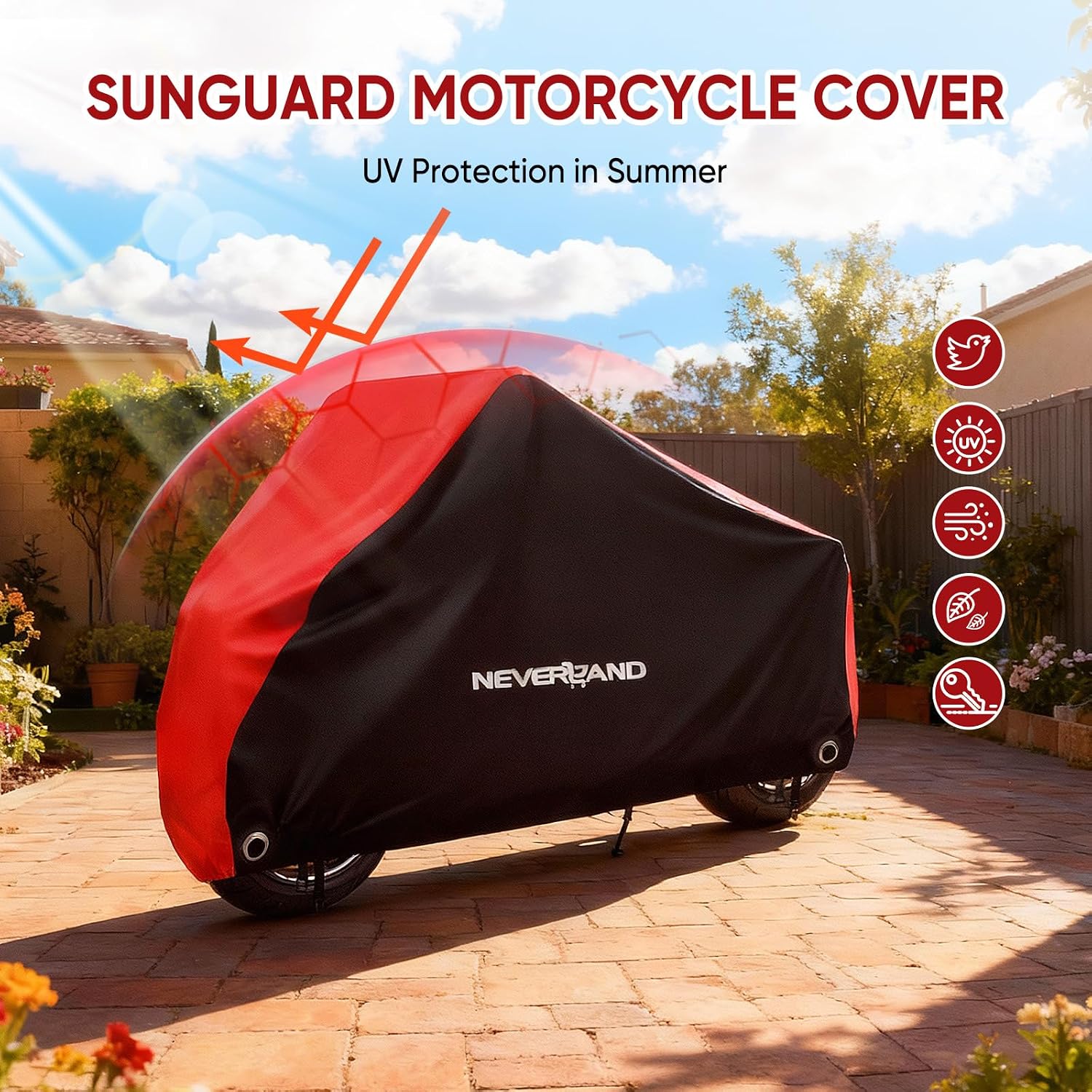 Motorcycle Cover Waterproof Outdoor Heavy Duty with 2 Lock-Holes | All Season Scooter Cover Rain UV Protection, 2