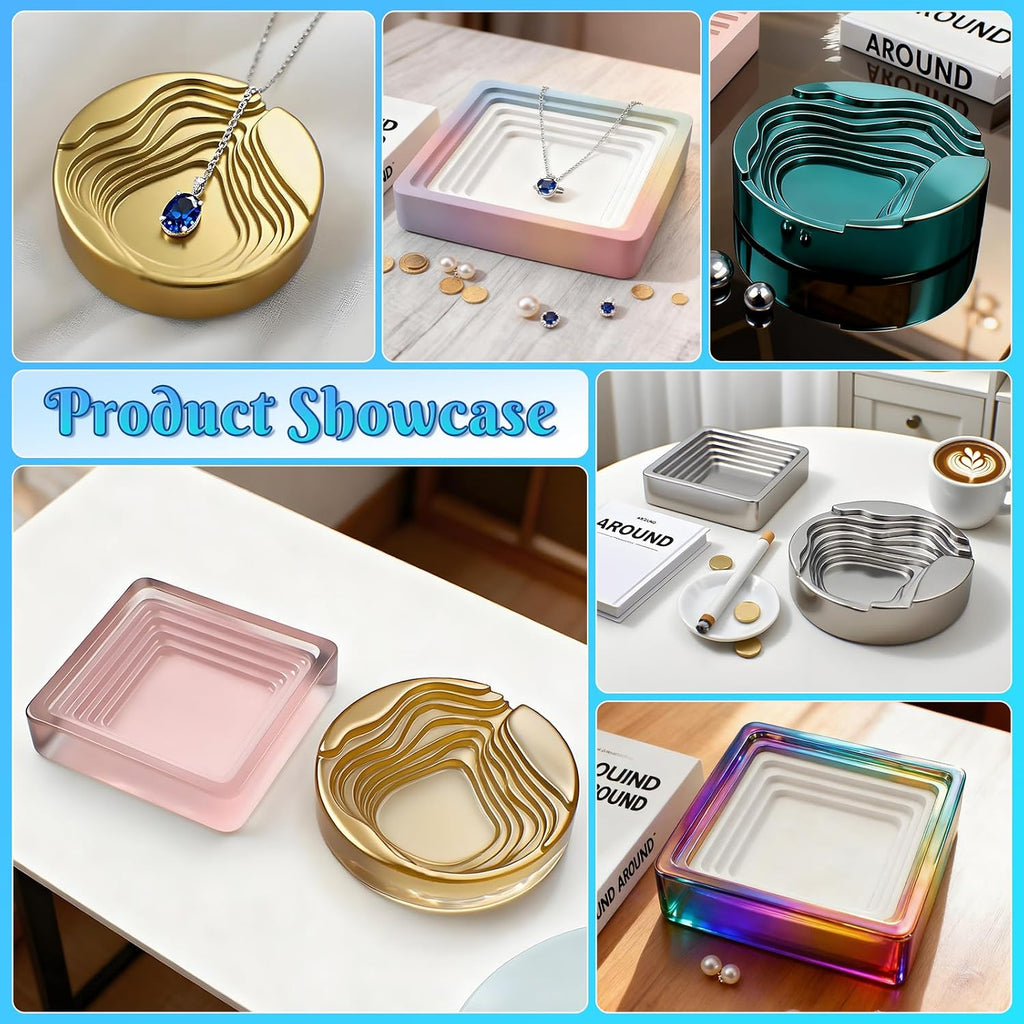 Ashtray Molds for Epoxy Resin, 2pcs Square & Round Terraced Ashtray Resin Molds for Jewelry Storage Box Handmade