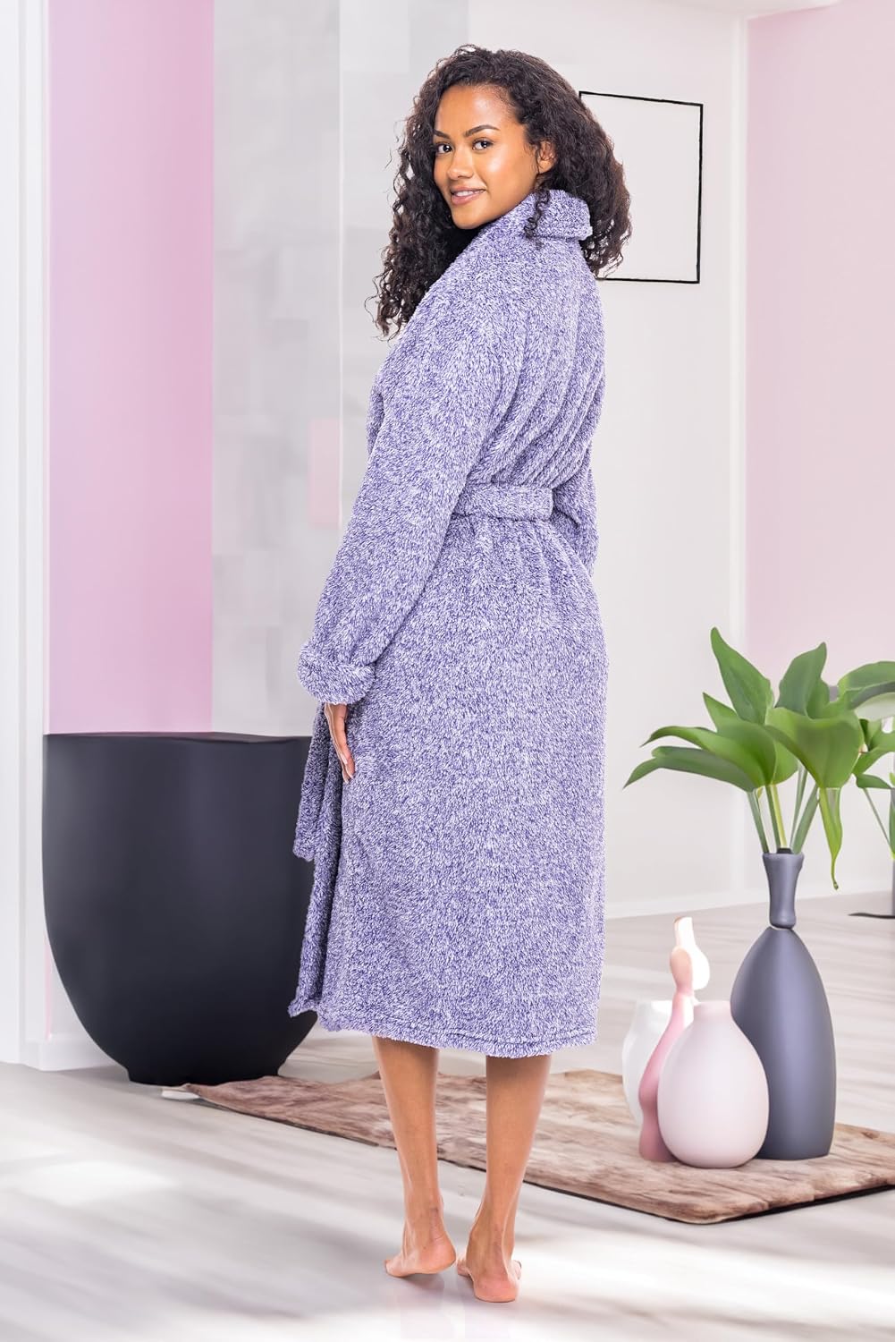 Women's Long Sleeve Plush Fleece Robe with Pockets, Bathrobe