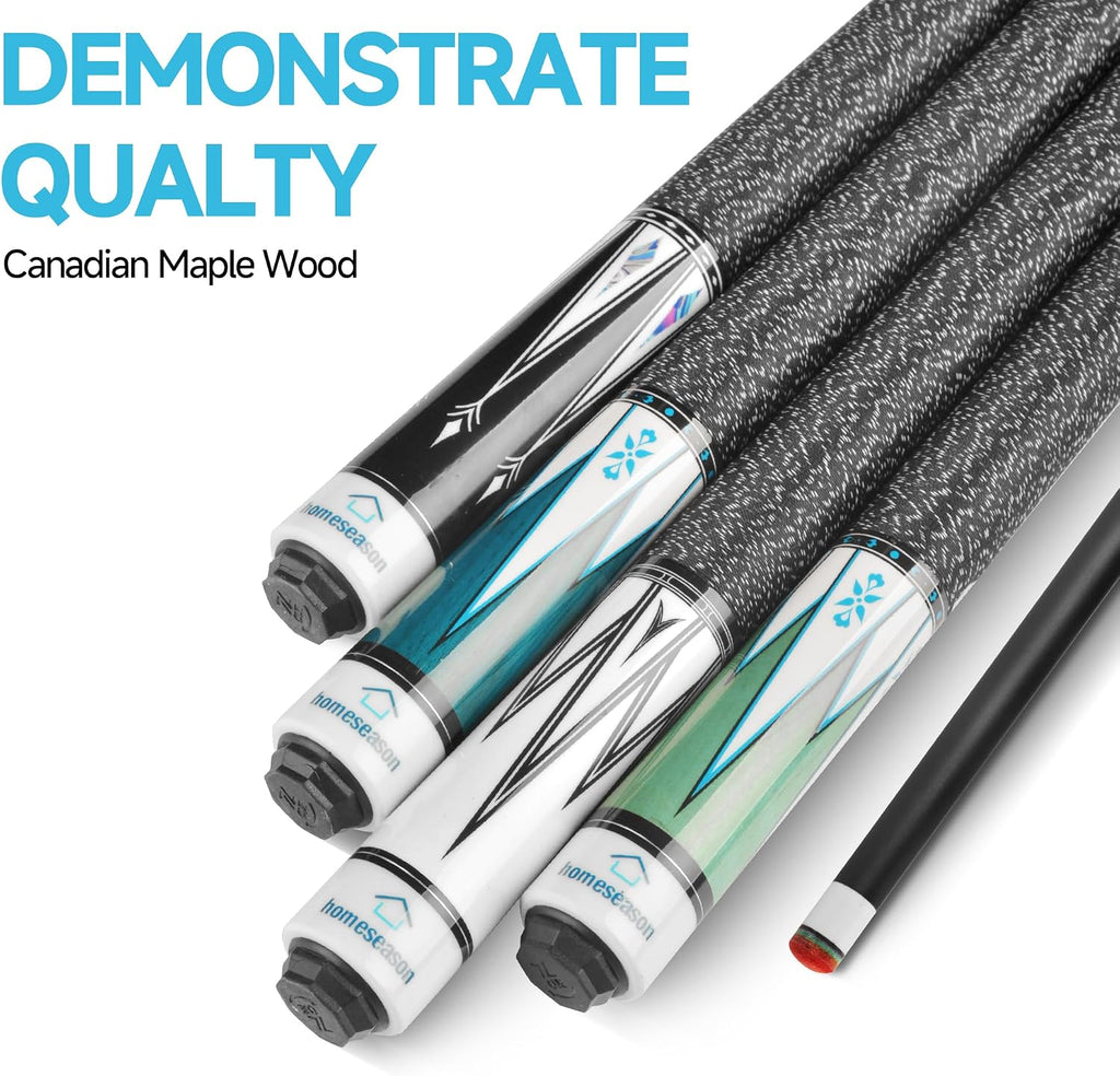 Pool Cue Stick 58" Billiard Cue Sticks Nylon Thread Grip Professional Low Deflection Pool Sticks