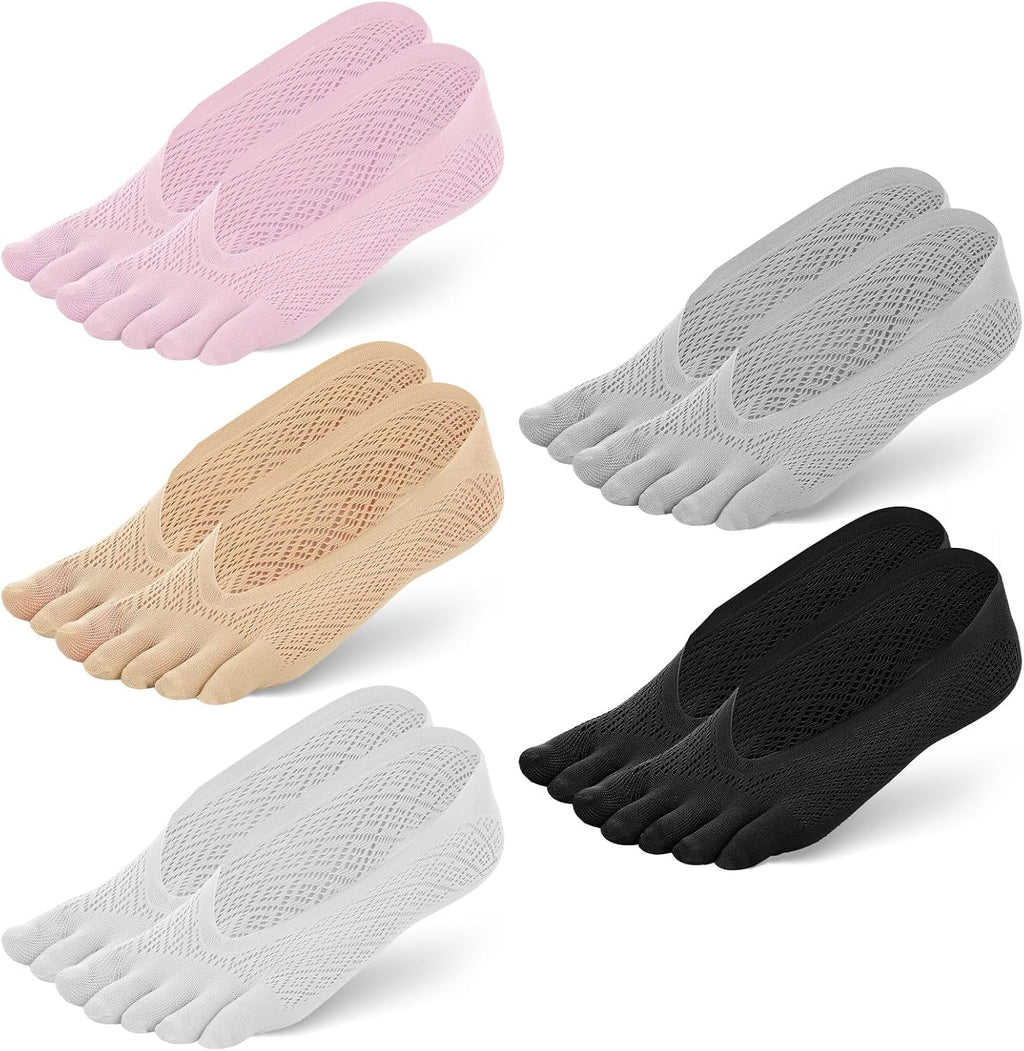5 Pairs Orthopedic Toe Compression Socks for Bunion, Low Cut Liner Five Finger Socks No Show with Gel Tab Athletic
