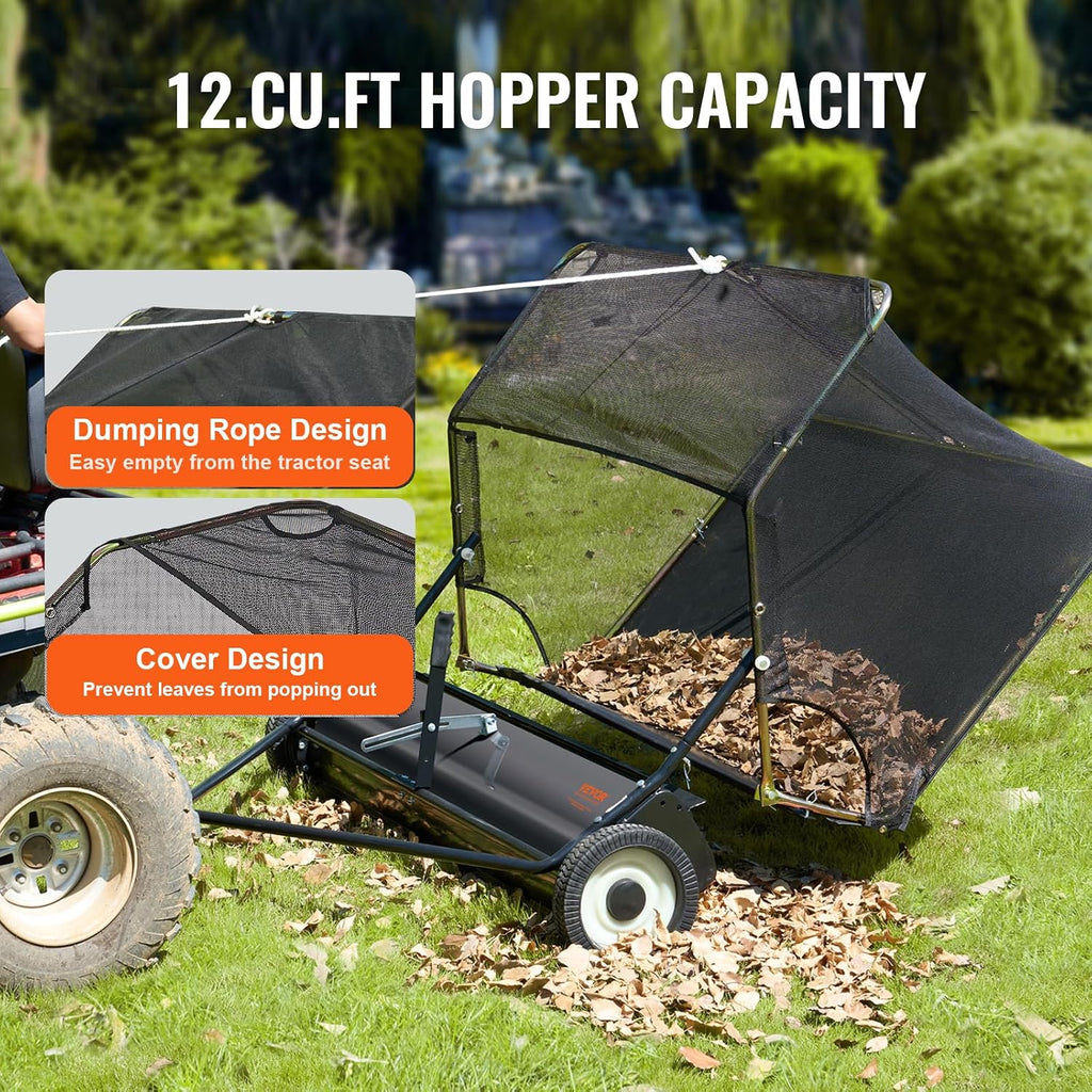 42" Tow-Behind Lawn Sweeper, 12 Cu. Ft. Hopper Leaf & Grass Collector