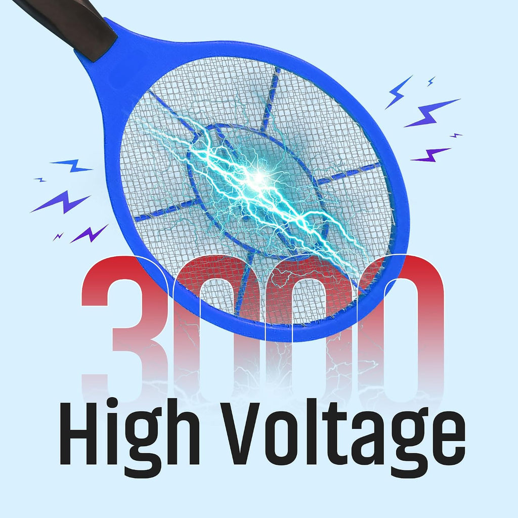 Electric Fly Swatter 2 Pack - 3000V Electric Grid Bug Zapper Racket with Safety Mesh, Handheld Mosquito & Fly Killer