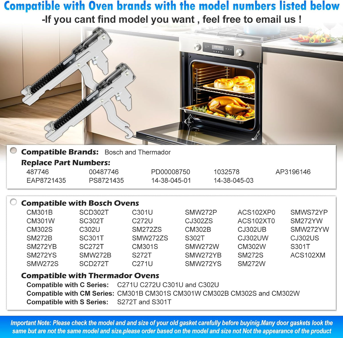 2Pack Compatible with Thermador 00487746 487746 Oven Door Hinges