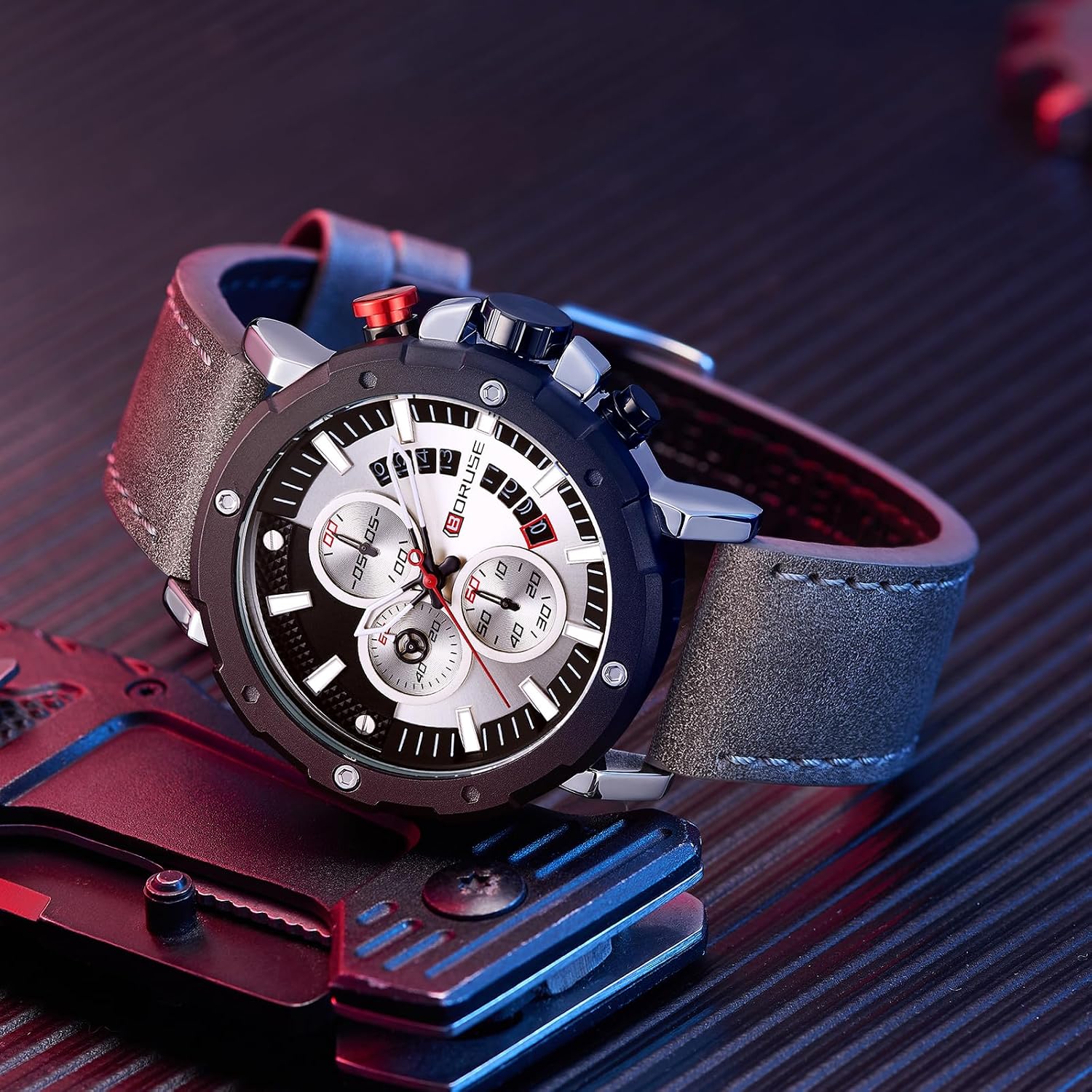 Mens Watches Luxury Chronograph Classic Waterproof Watch Large Face Analog Luminous Fashion Leather Analog Quartz