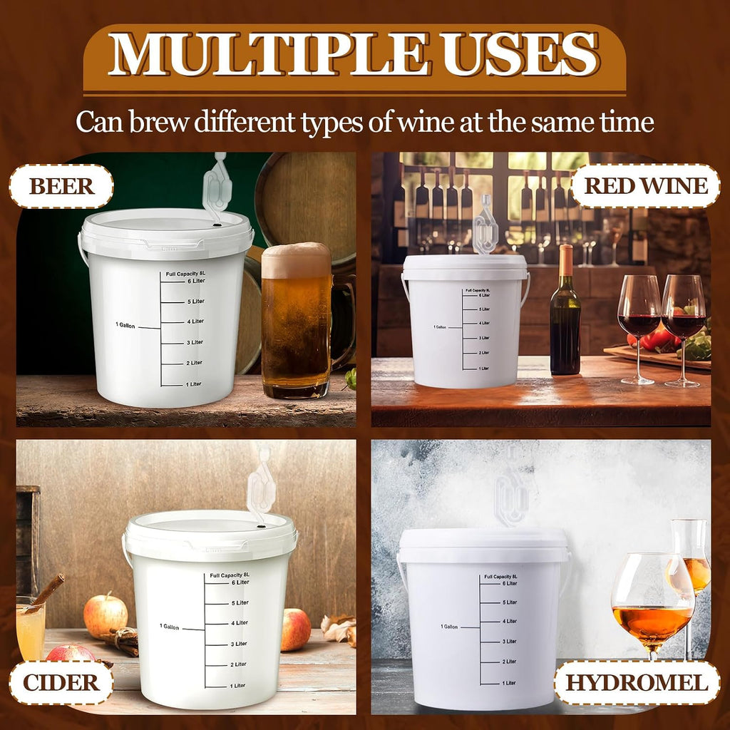 4 Pcs White 2 Gallon Fermentation Bucket with Twin Bubble Airlock Grommets Lid Brewing Wine Fermenter Fermentation