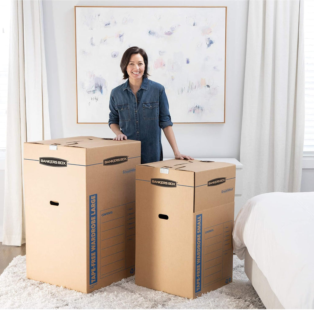 3-Pack Short Tape-Free Wardrobe Moving Boxes, 20" x 20" x 40"