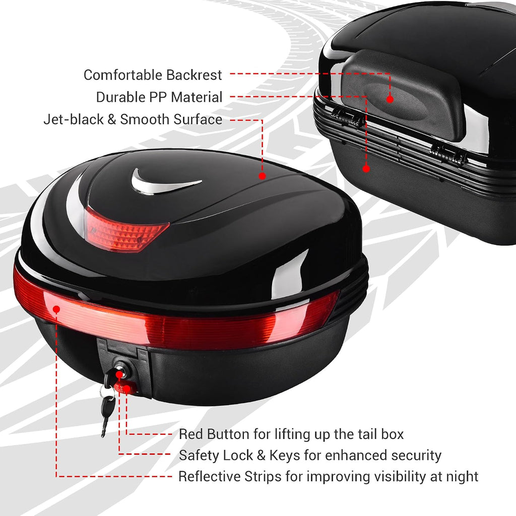 Motorcycle Trunk Top Case Motorcycle Tour Tail Box Lockable Storage Carrier Case for Helmet Luggage Black 35L(35L)