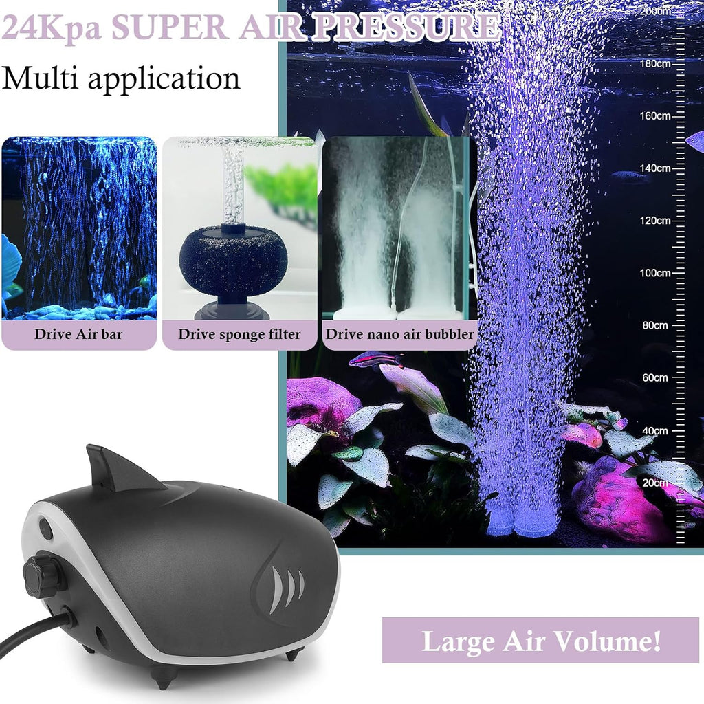 6W Silent Aquarium Air Pump - 160GPH Large Air Volume Fish Aerator, Adjustable Oxygen Pump for Fish Tank up to 300