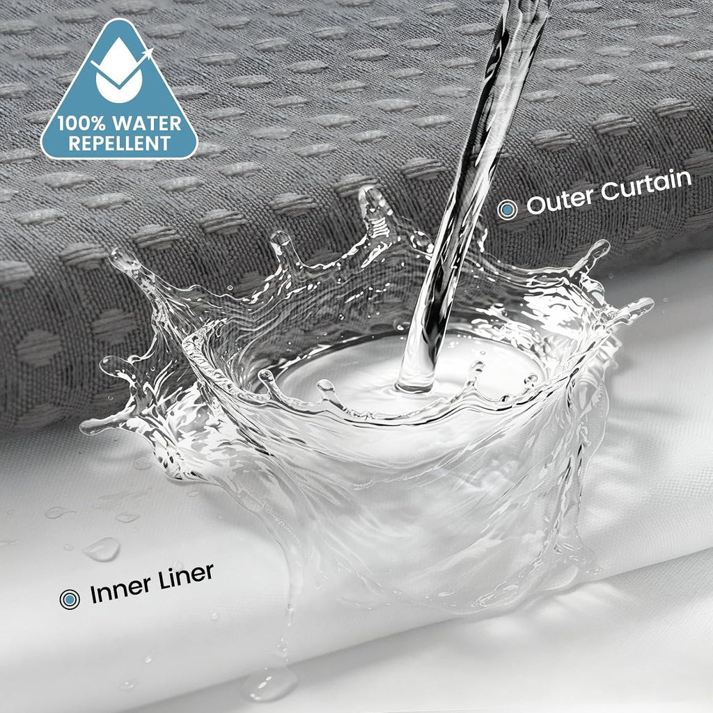 256GSM Heavyweight Waffle Weave Shower Curtain with Snap-in Liner, Extra Thick & Luxury Weighted Fabric Bath Curtain