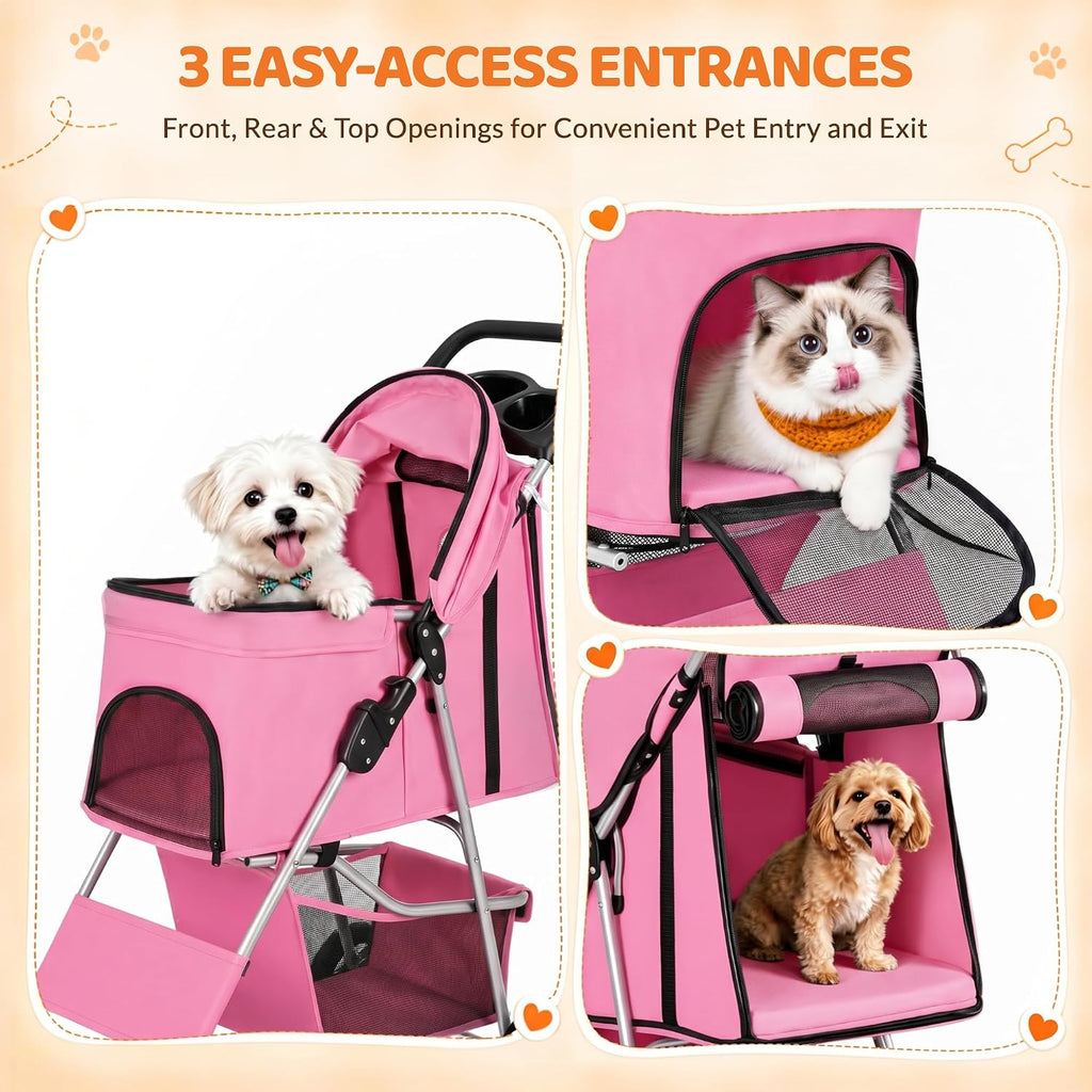 Foldable Pet Stroller, Cat/Dog Stroller with 4 Wheels
