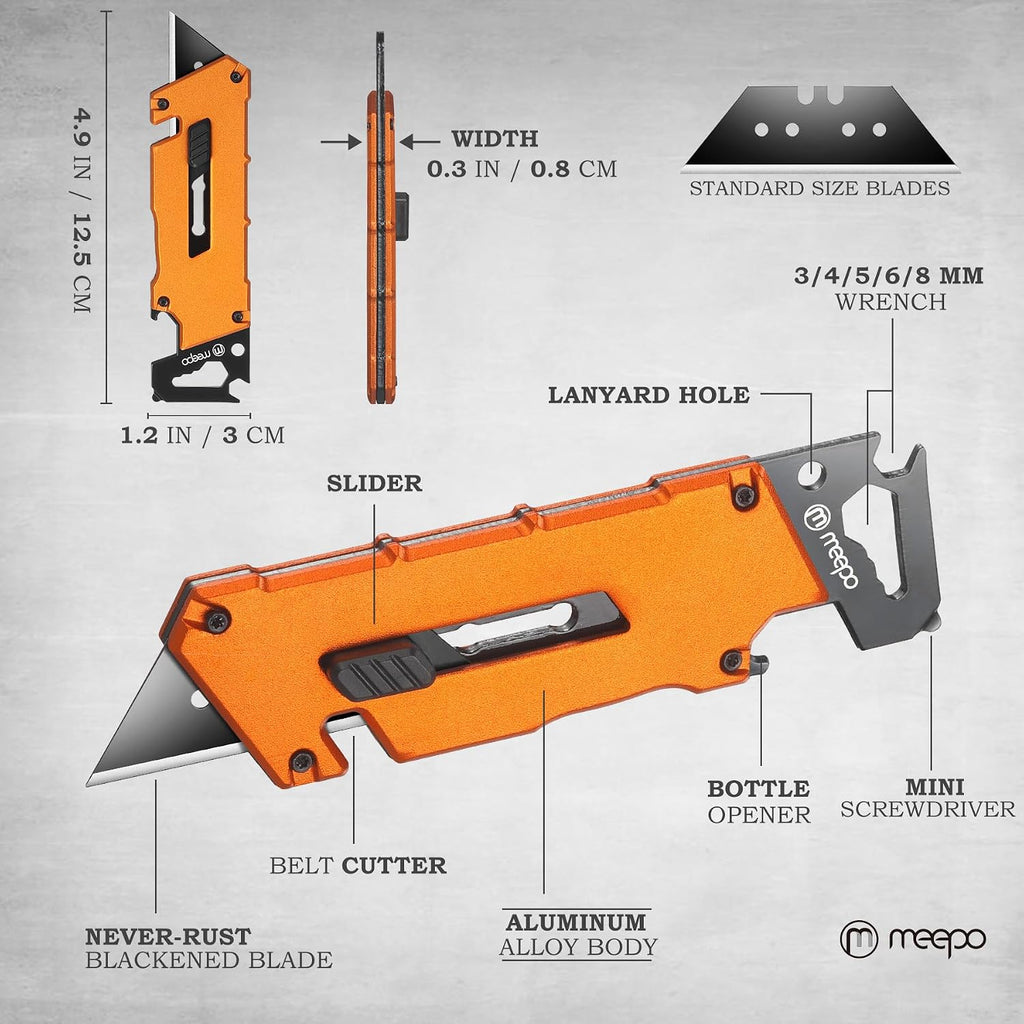 2-Pack 5 In 1 Box Cutter, Al-Alloy Utility Knife w/ 40-Pcs Blades
