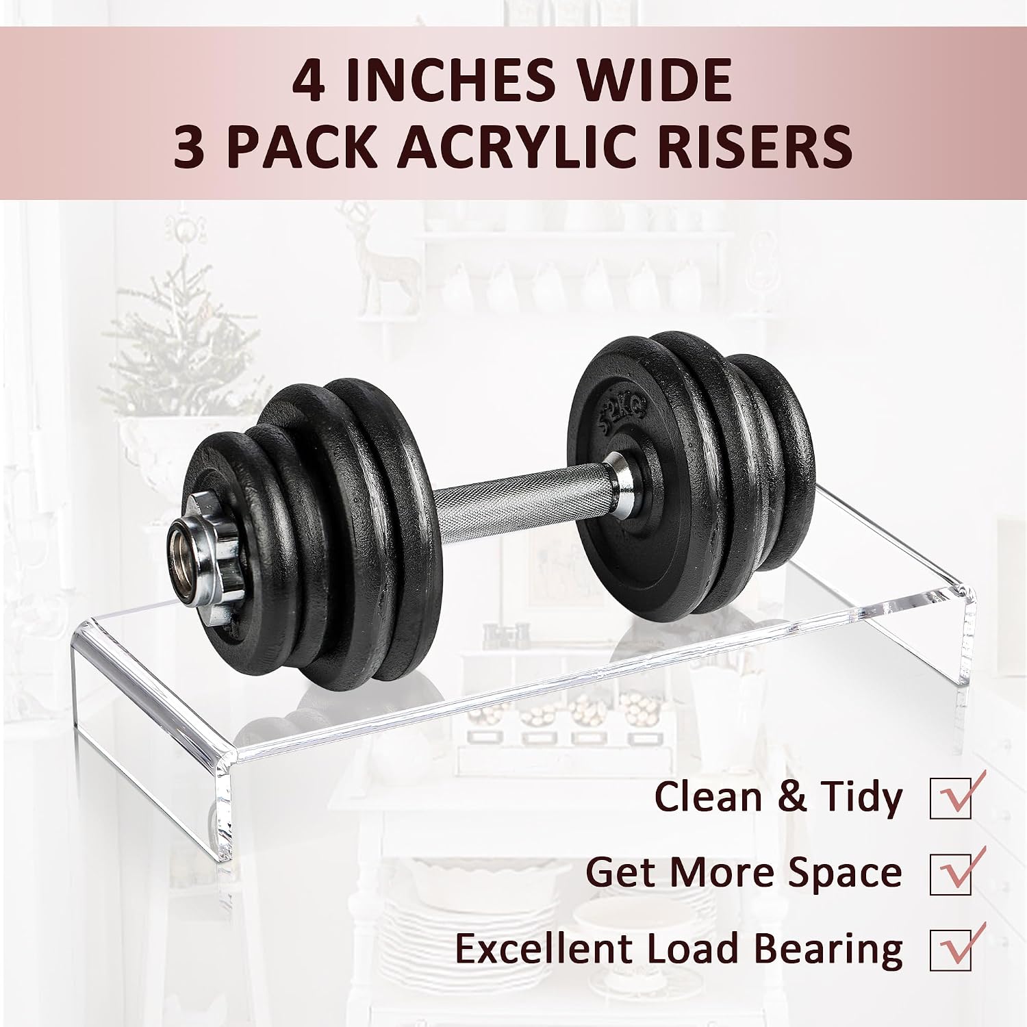 1 Set Large Acrylic Clear Display Risers, 3 Sizes 12" Rectangular Showcase Collectibles Display Shelf, 5 mm Thick