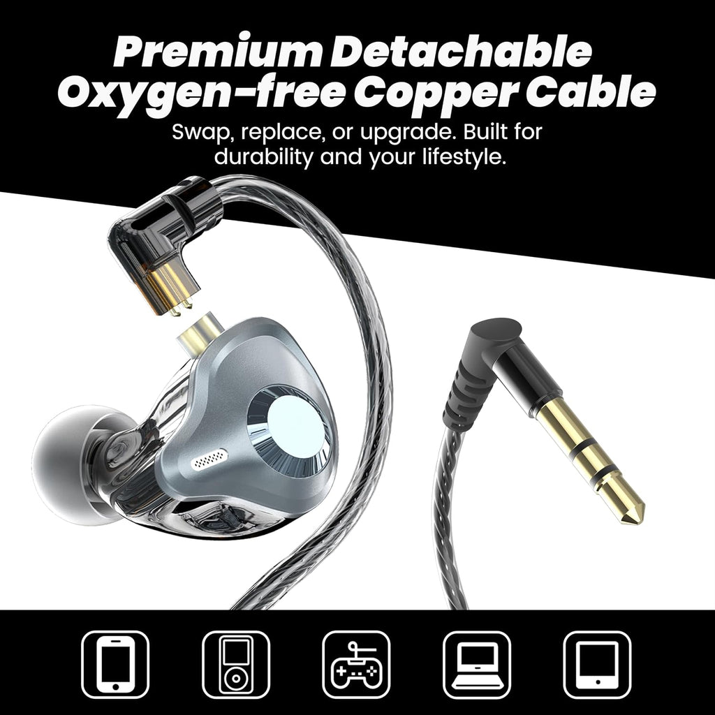 in Ear Monitor Headphones, HiFi IEM Wired Earbuds, Deep Bass Sound Isolating Earphones with USB C to 3.5mm Adapter