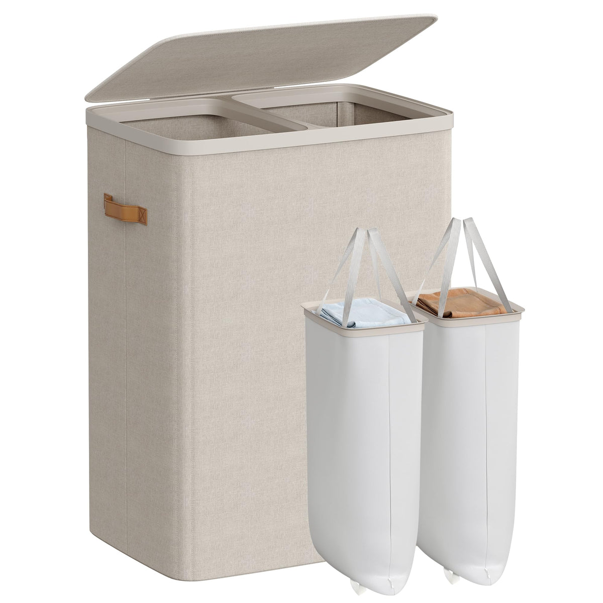 Laundry Basket, 170L Laundry Hamper with Lid, 2 Removable Bags