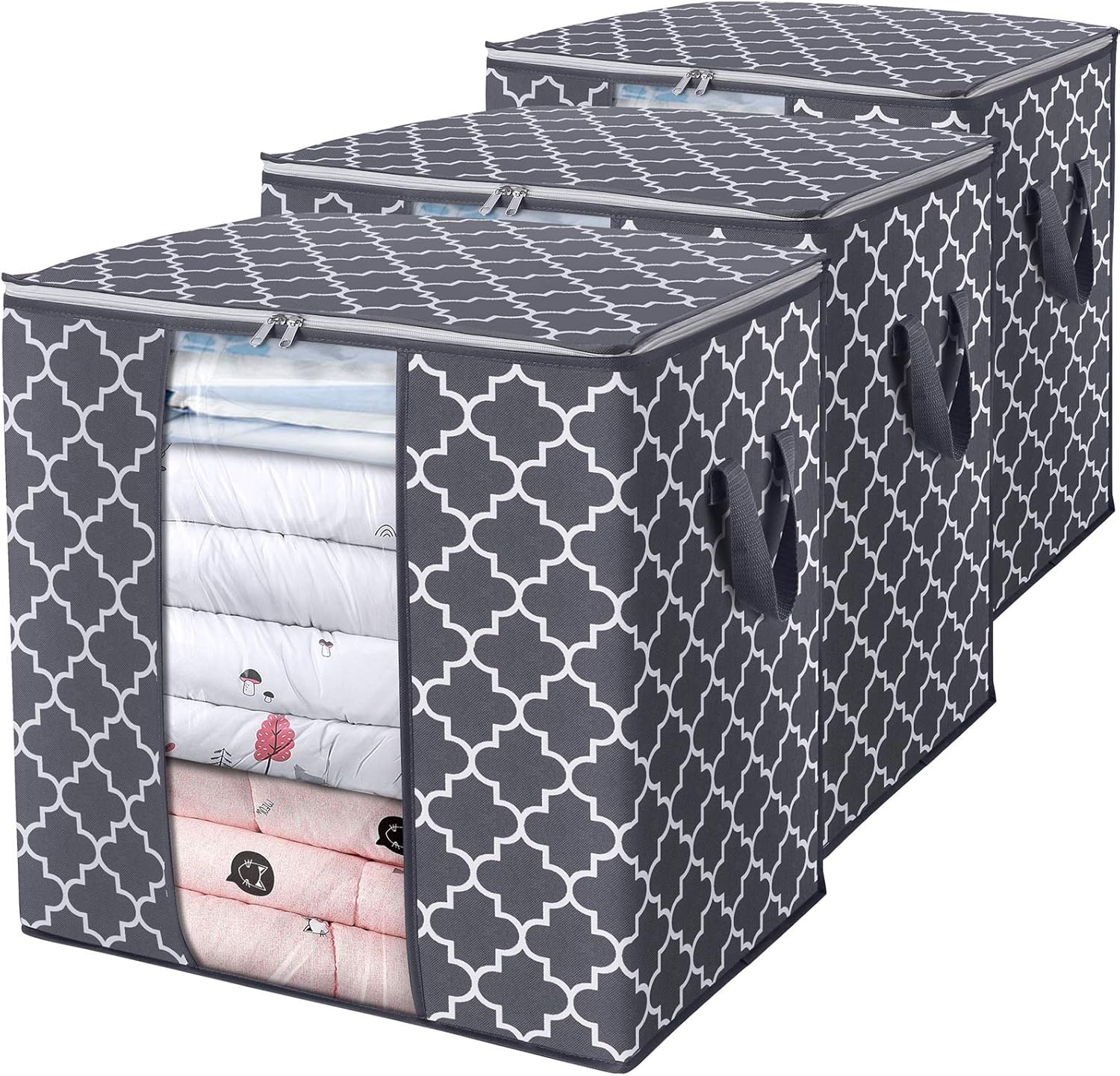 Storage Bags 3 Pack/100L Large Blanket Clothes Organization and Storage Containers for Comforters,Bedding, Foldable