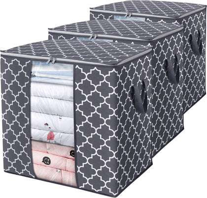 Storage Bags 3 Pack/100L Large Blanket Clothes Organization and Storage Containers for Comforters,Bedding, Foldable