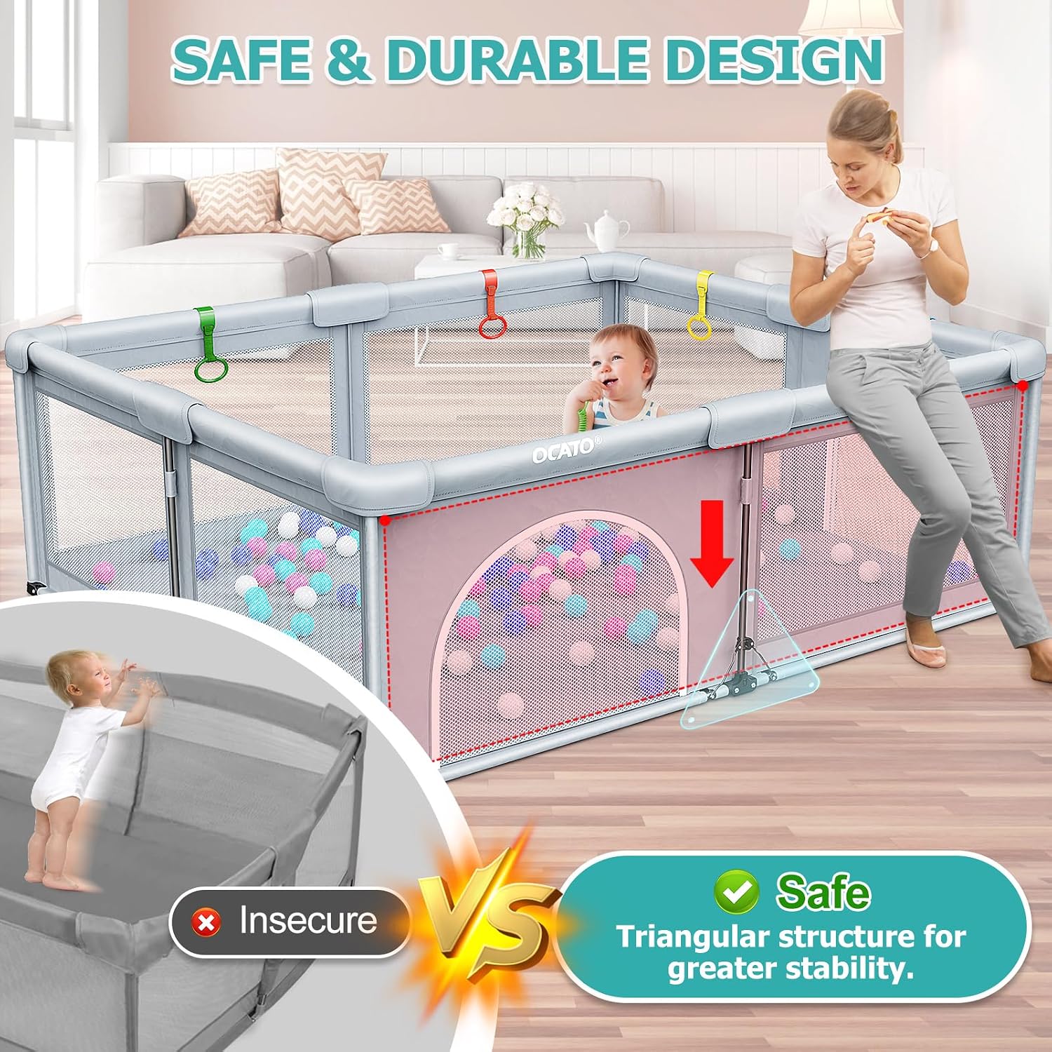 Baby Playpen Foldable Large Playpen for Babies and Toddlers 71×59 | Baby Play Pen Portable Playpen Fence Kids Safety