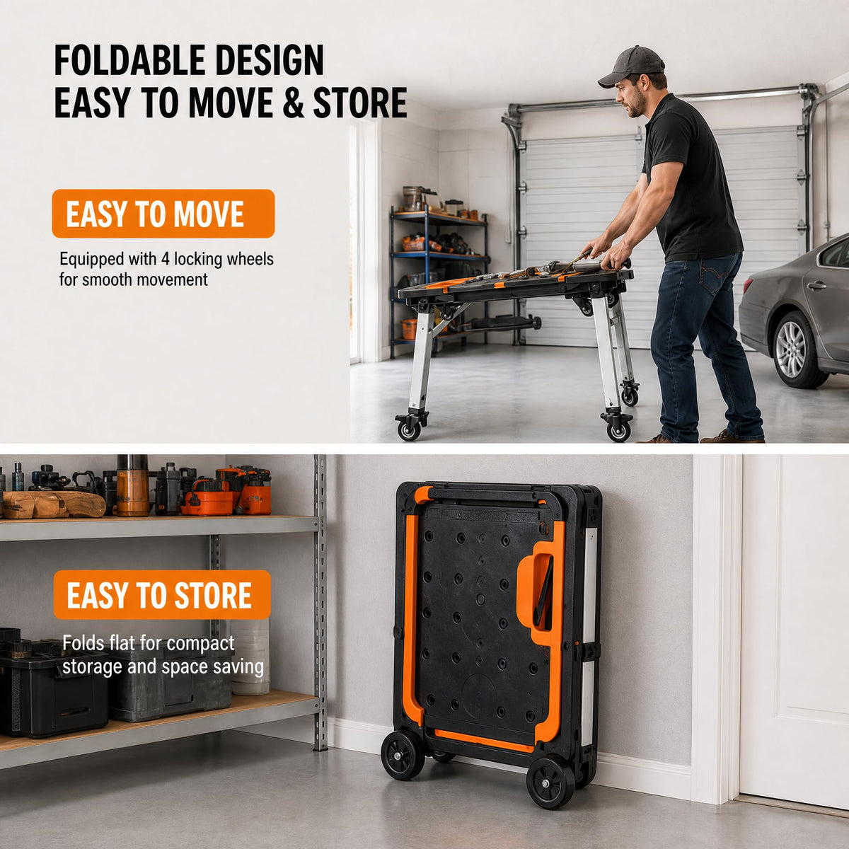 Folding Workbench 7 in 1 Portable Work Table with Wheels Height Adjustable