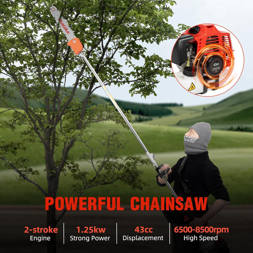 Gas Powered Pole Saw 42.7CC 2-Cycle Powerful Tree Trimmer Reach to 16ft Cordless Pruning Saw Long Extension Garden